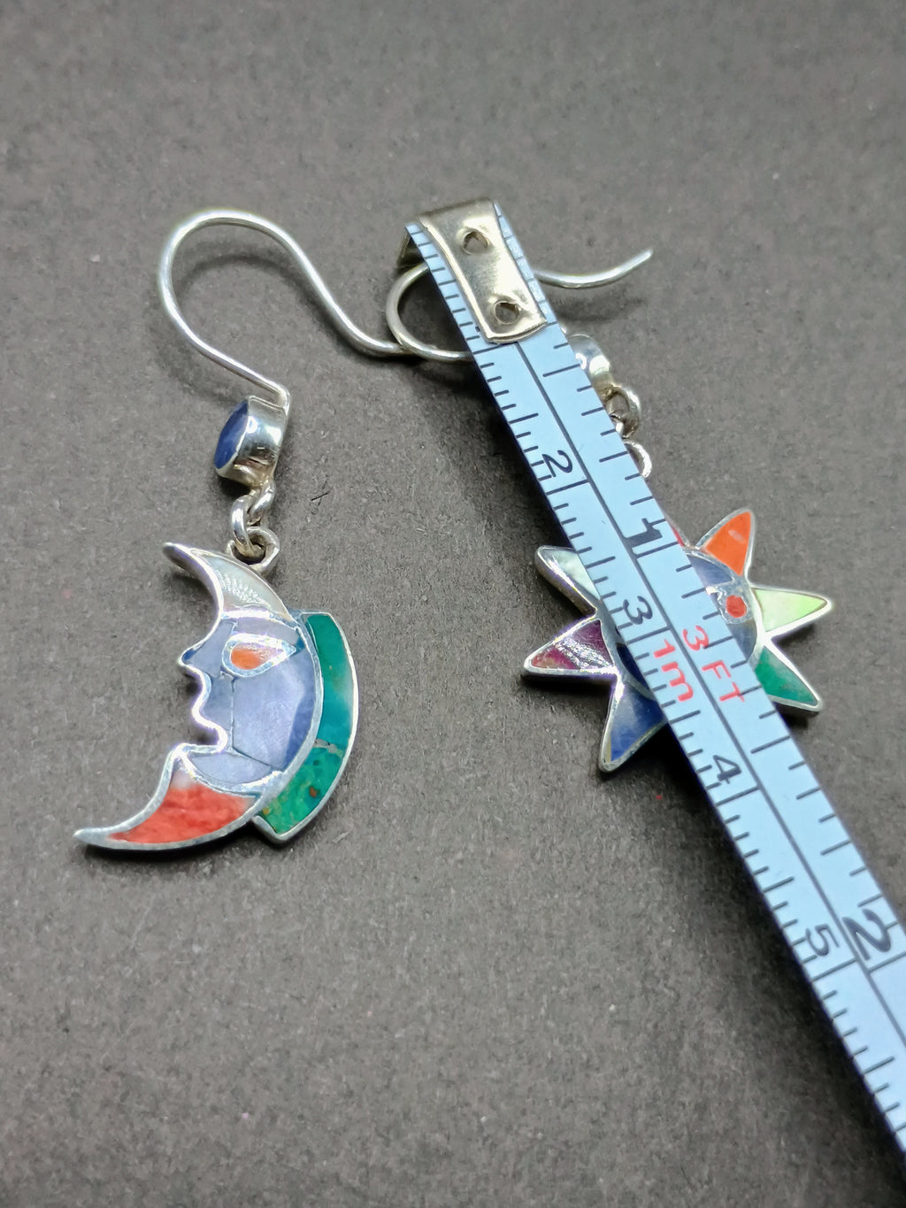 Women's Earrings in 950 Sterling Silver, Inca Wedding Sun and Moon