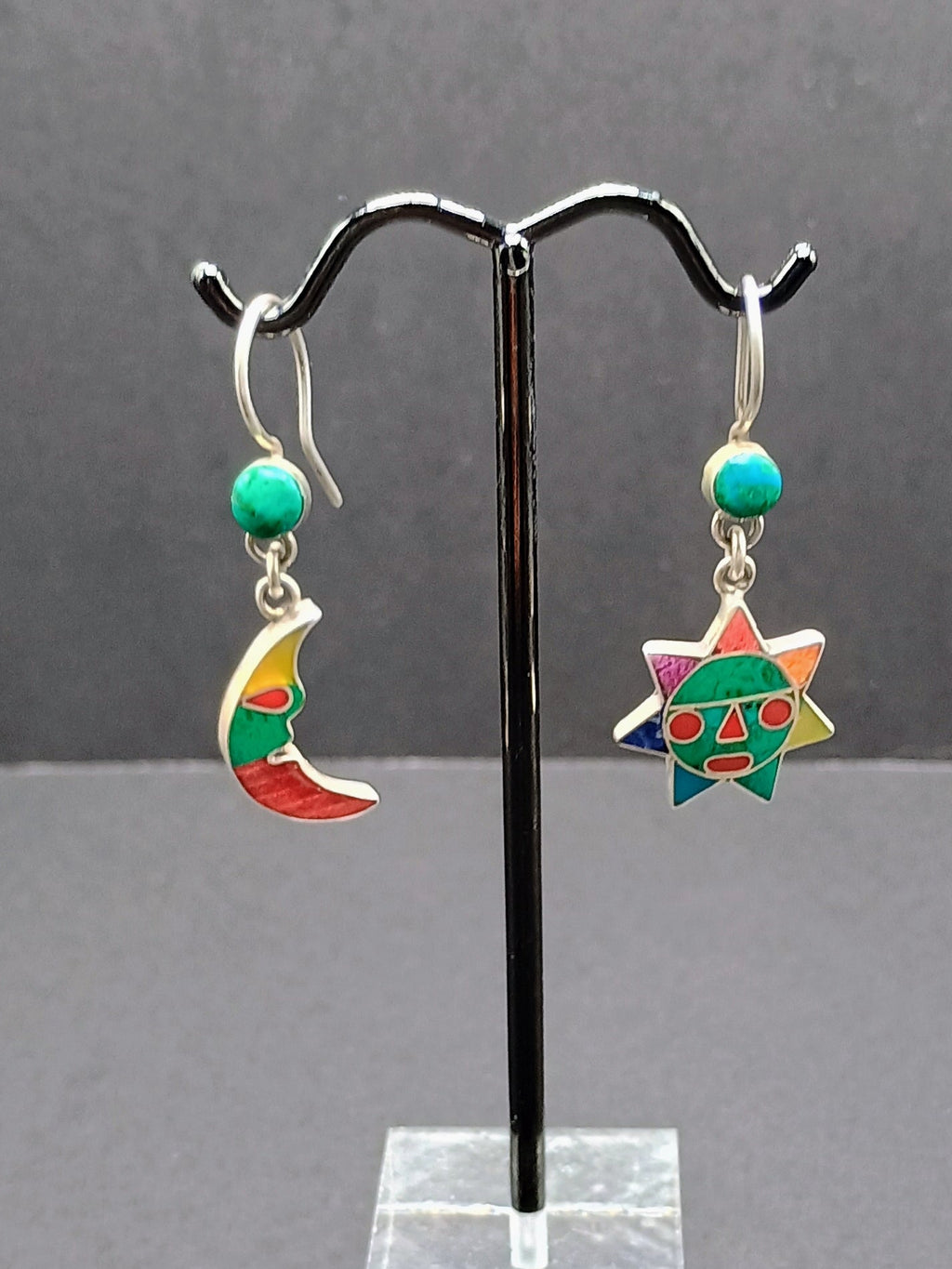 Women's Earrings in 950 Sterling Silver, Inca Wedding Sun and Moon