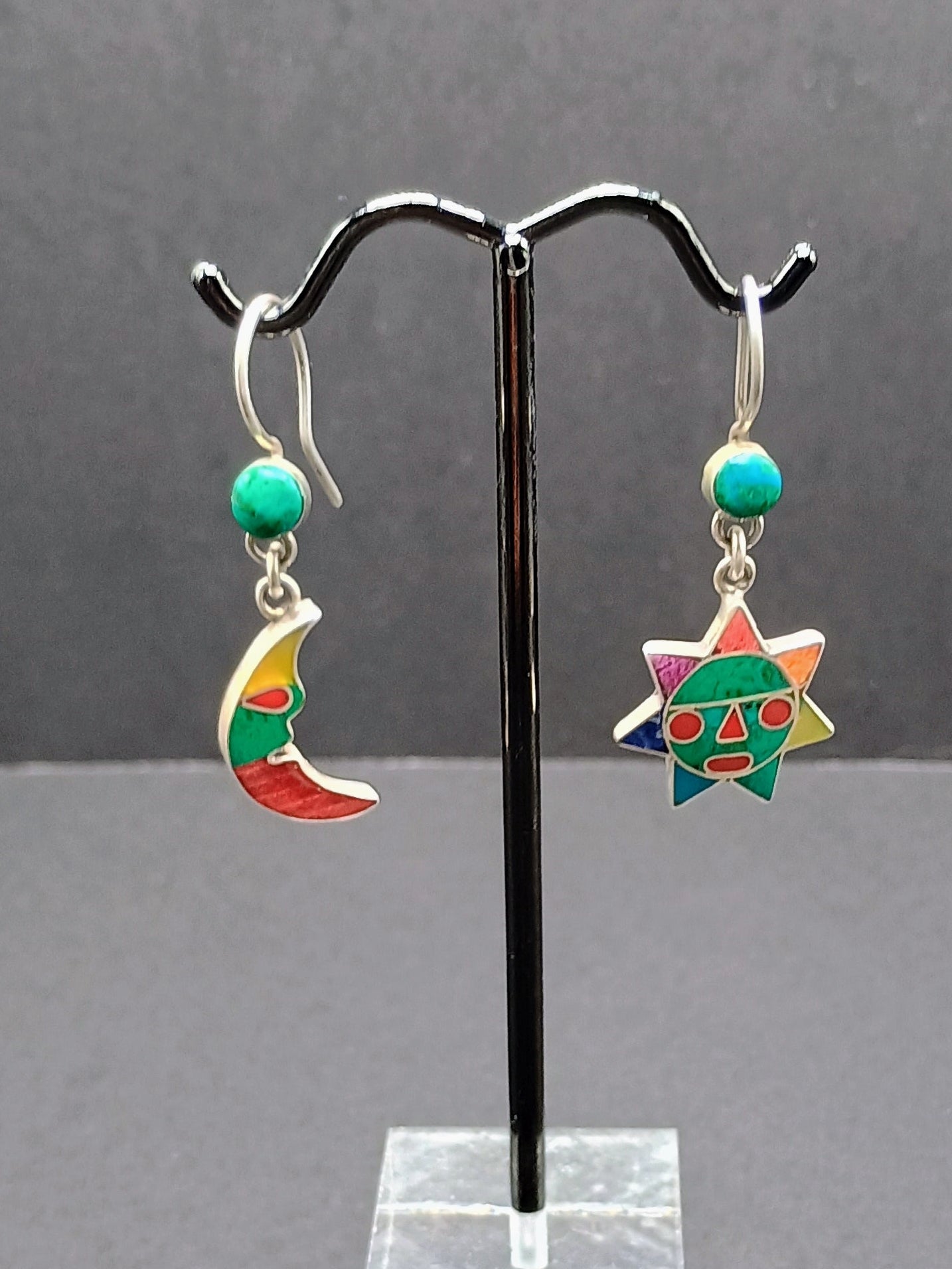 Women's Earrings in 950 Sterling Silver, Inca Wedding Sun and Moon