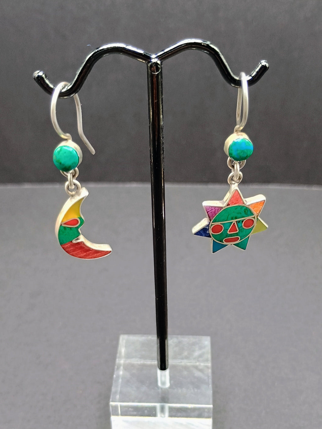 Women's Earrings in 950 Sterling Silver, Inca Wedding Sun and Moon