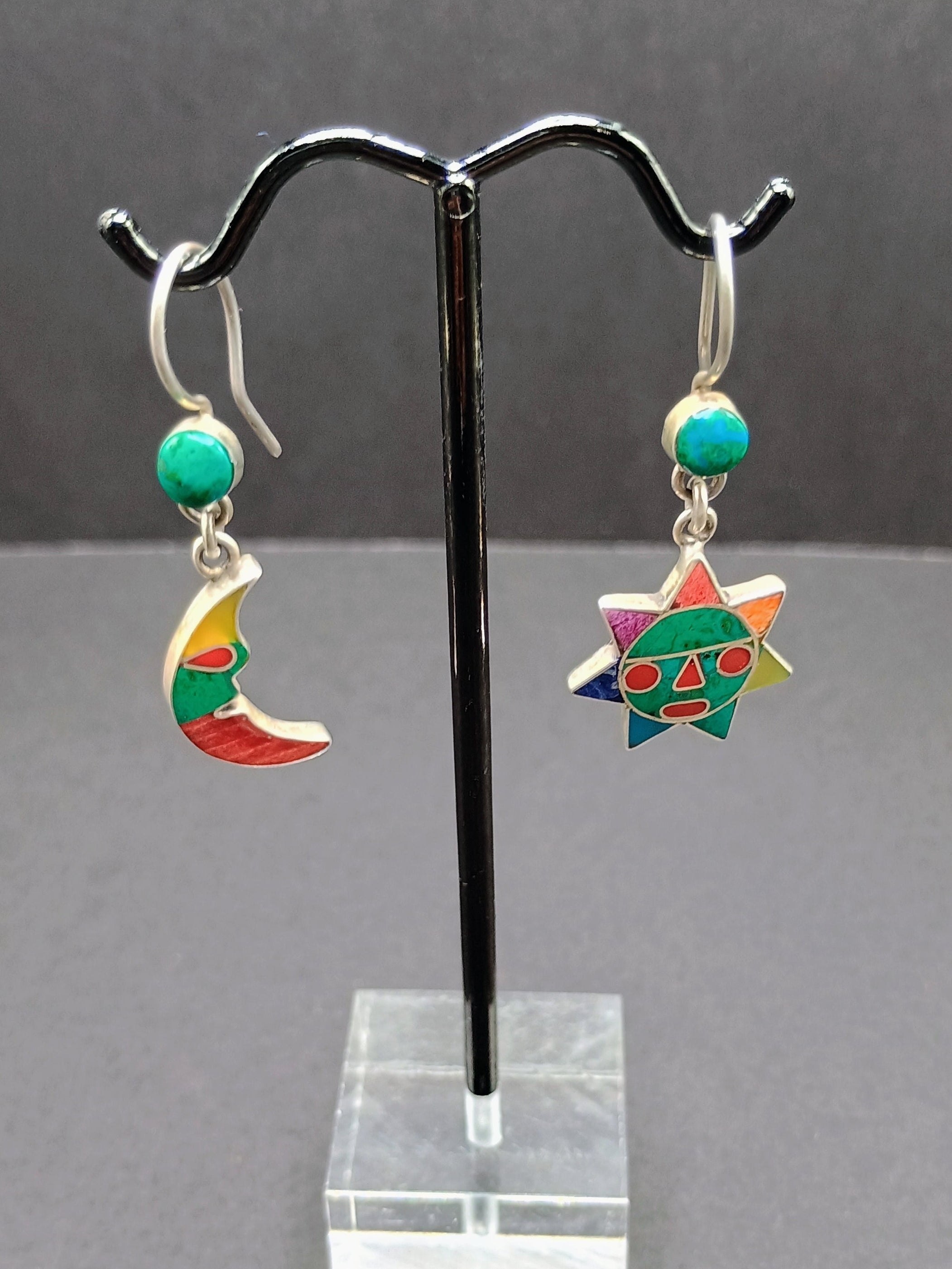 Women's Earrings in 950 Sterling Silver, Inca Wedding Sun and Moon