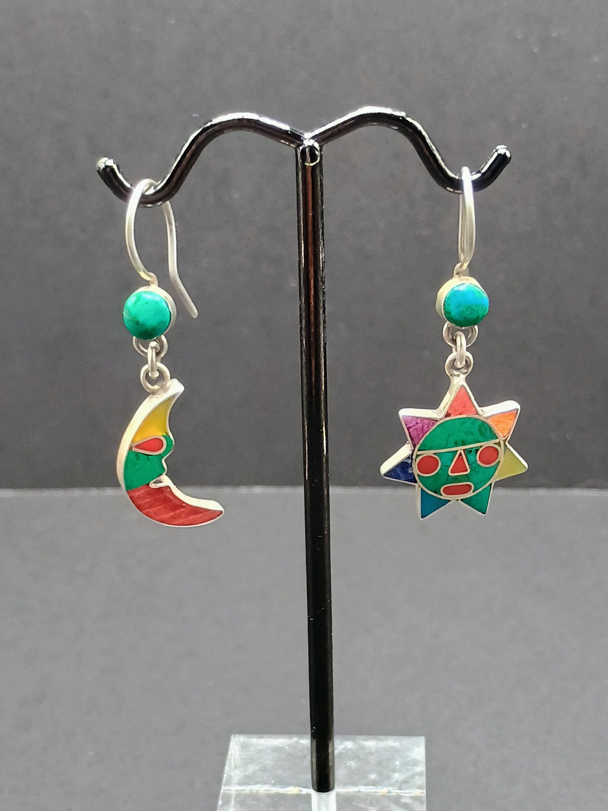 Women's Earrings in 950 Sterling Silver, Inca Wedding Sun and Moon