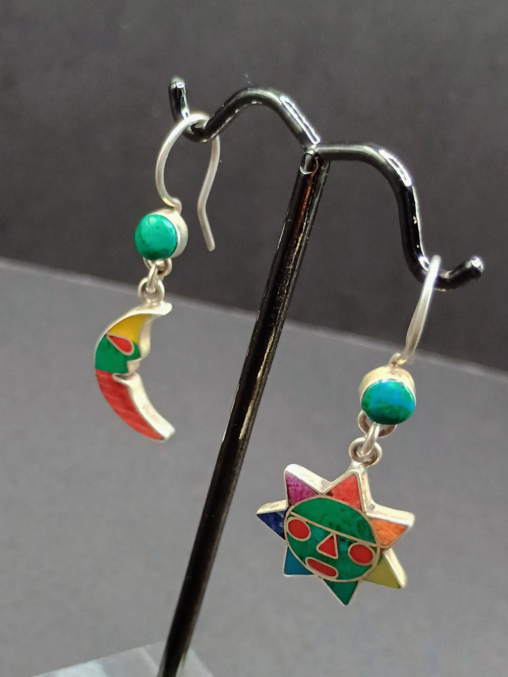 Women's Earrings in 950 Sterling Silver, Inca Wedding Sun and Moon