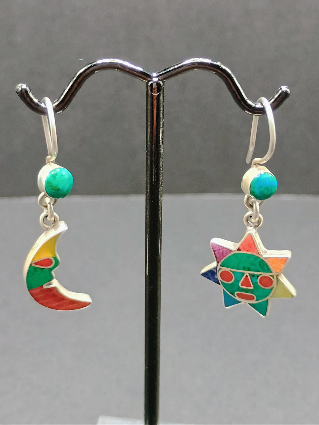 Women's Earrings in 950 Sterling Silver, Inca Wedding Sun and Moon