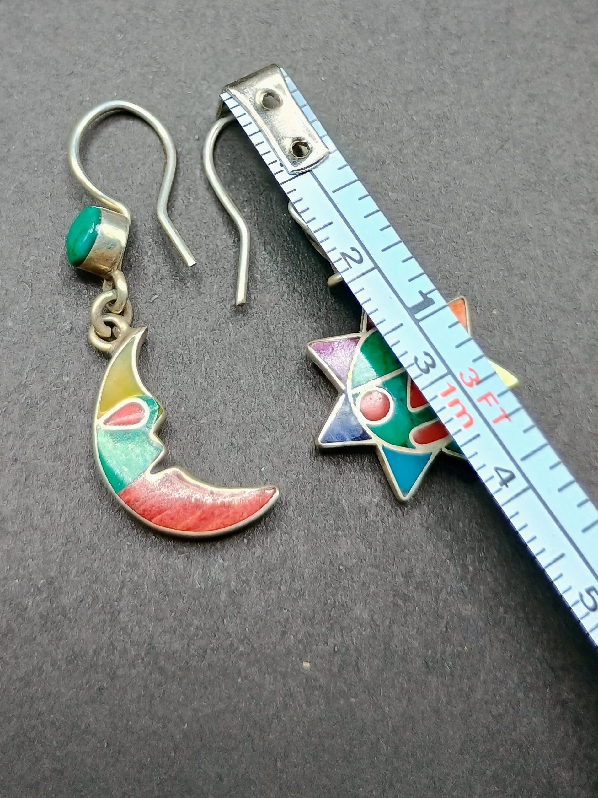Women's Earrings in 950 Sterling Silver, Inca Wedding Sun and Moon