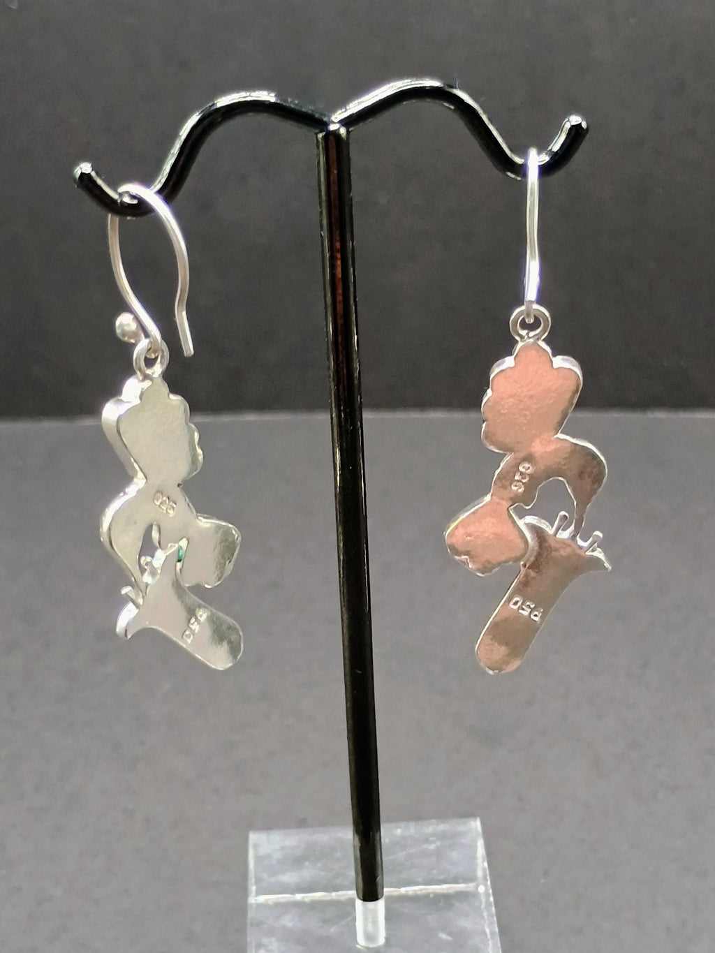 950 Silver Earrings Hummingbird Inlaid Stone Peruvian Handicraft