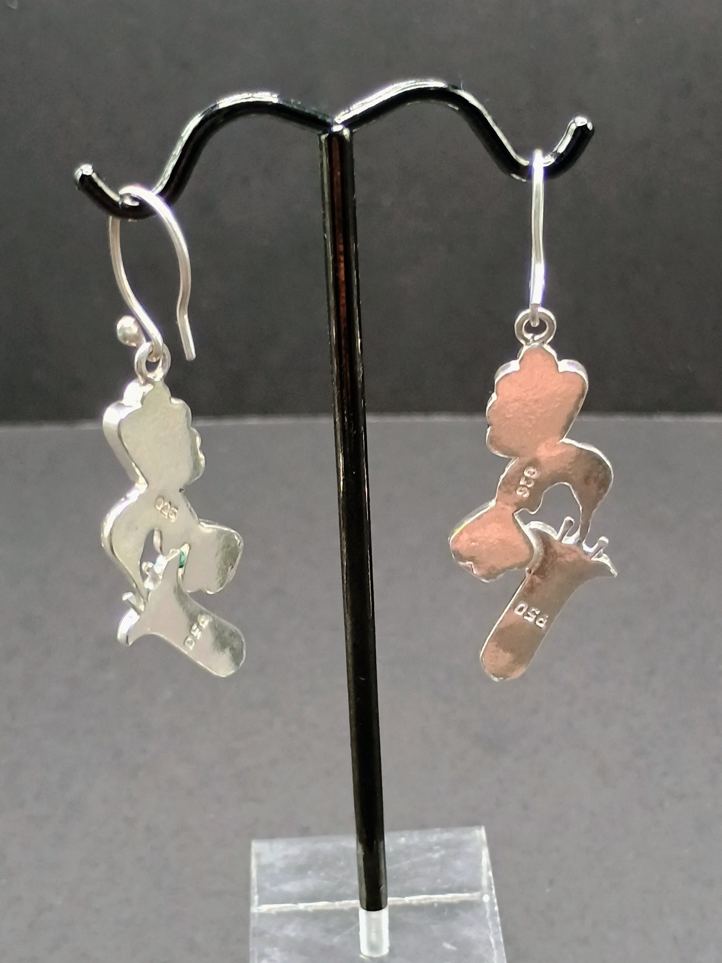 950 Silver Earrings Hummingbird Inlaid Stone Peruvian Handicraft