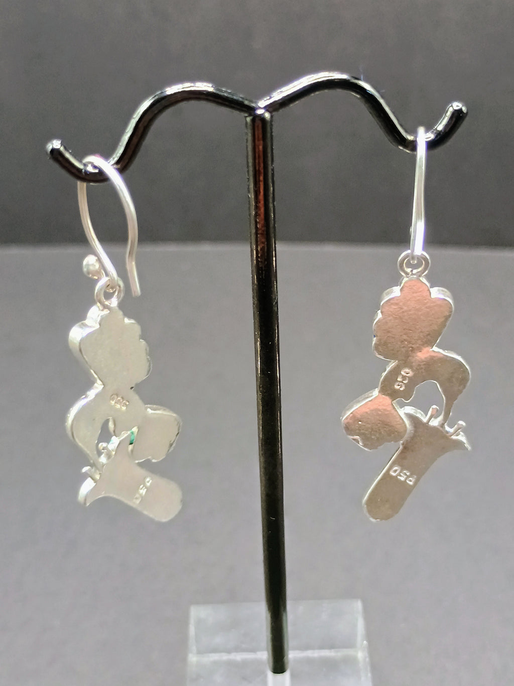950 Silver Earrings Hummingbird Inlaid Stone Peruvian Handicraft