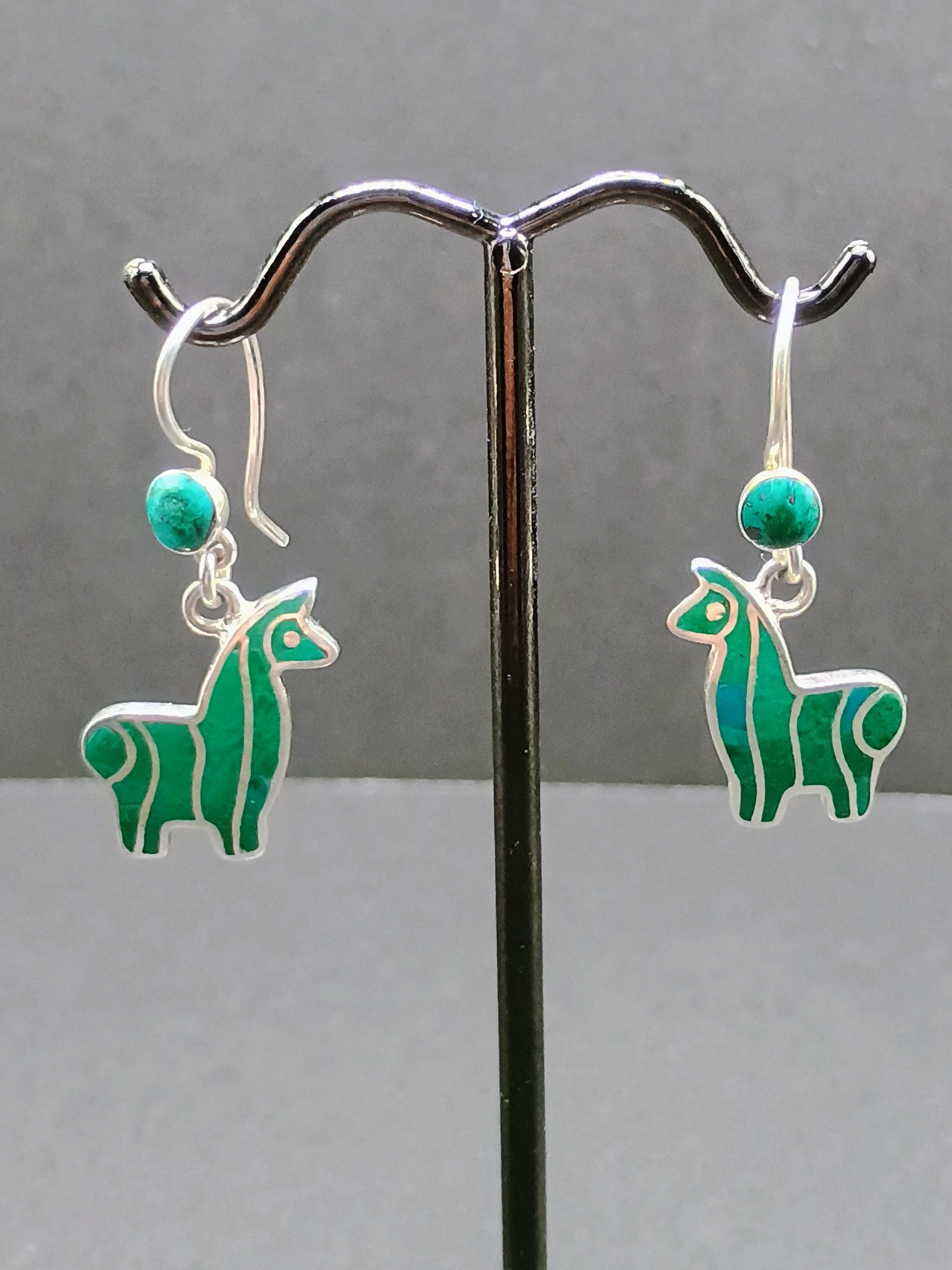 Alpaca Earrings for Women, 950 Sterling Silver with Inlaid Stone