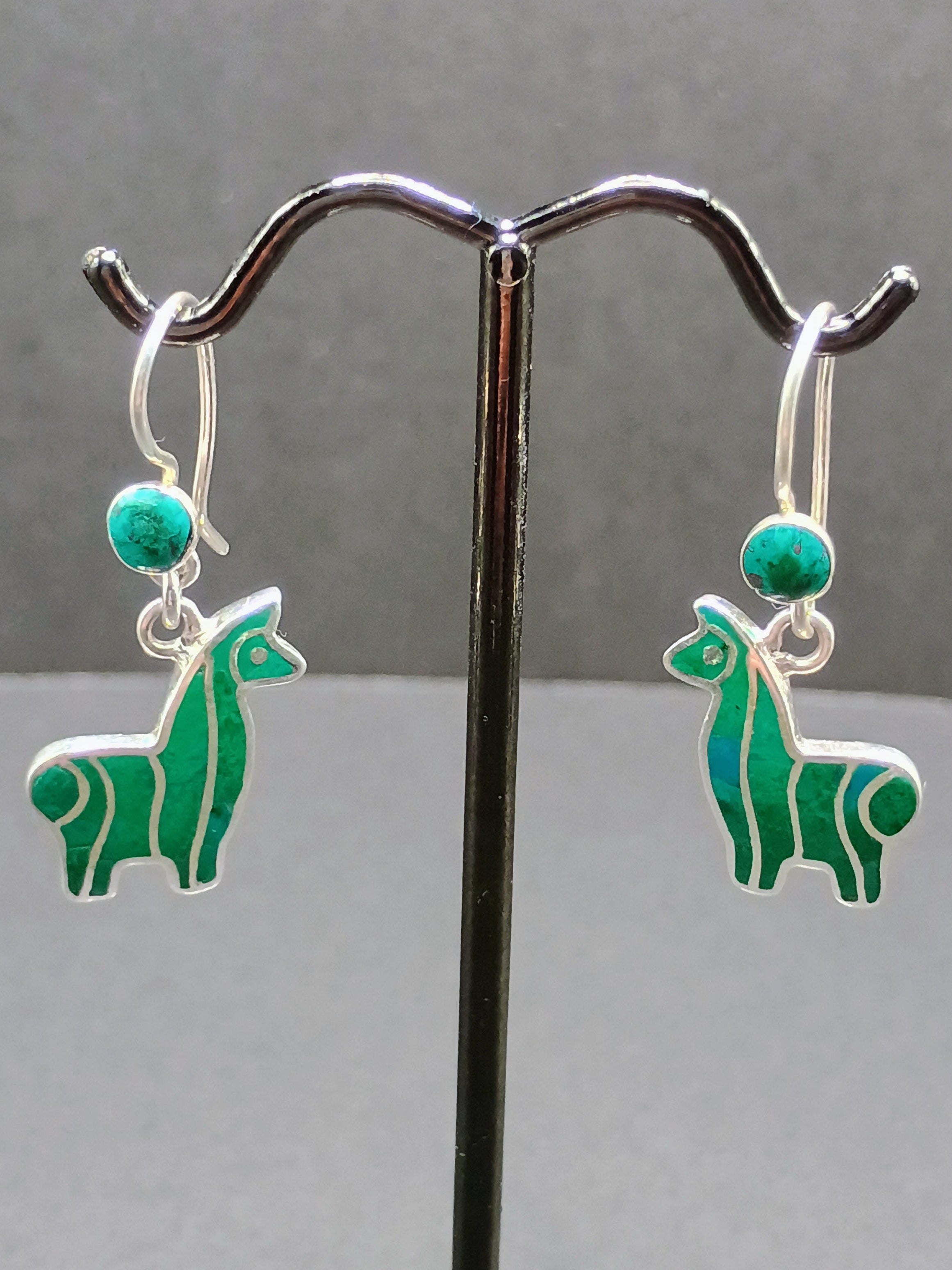 Alpaca Earrings for Women, 950 Sterling Silver with Inlaid Stone