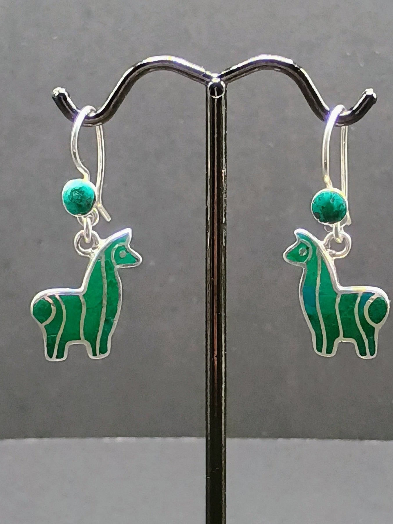 Alpaca Earrings for Women, 950 Sterling Silver with Inlaid Stone