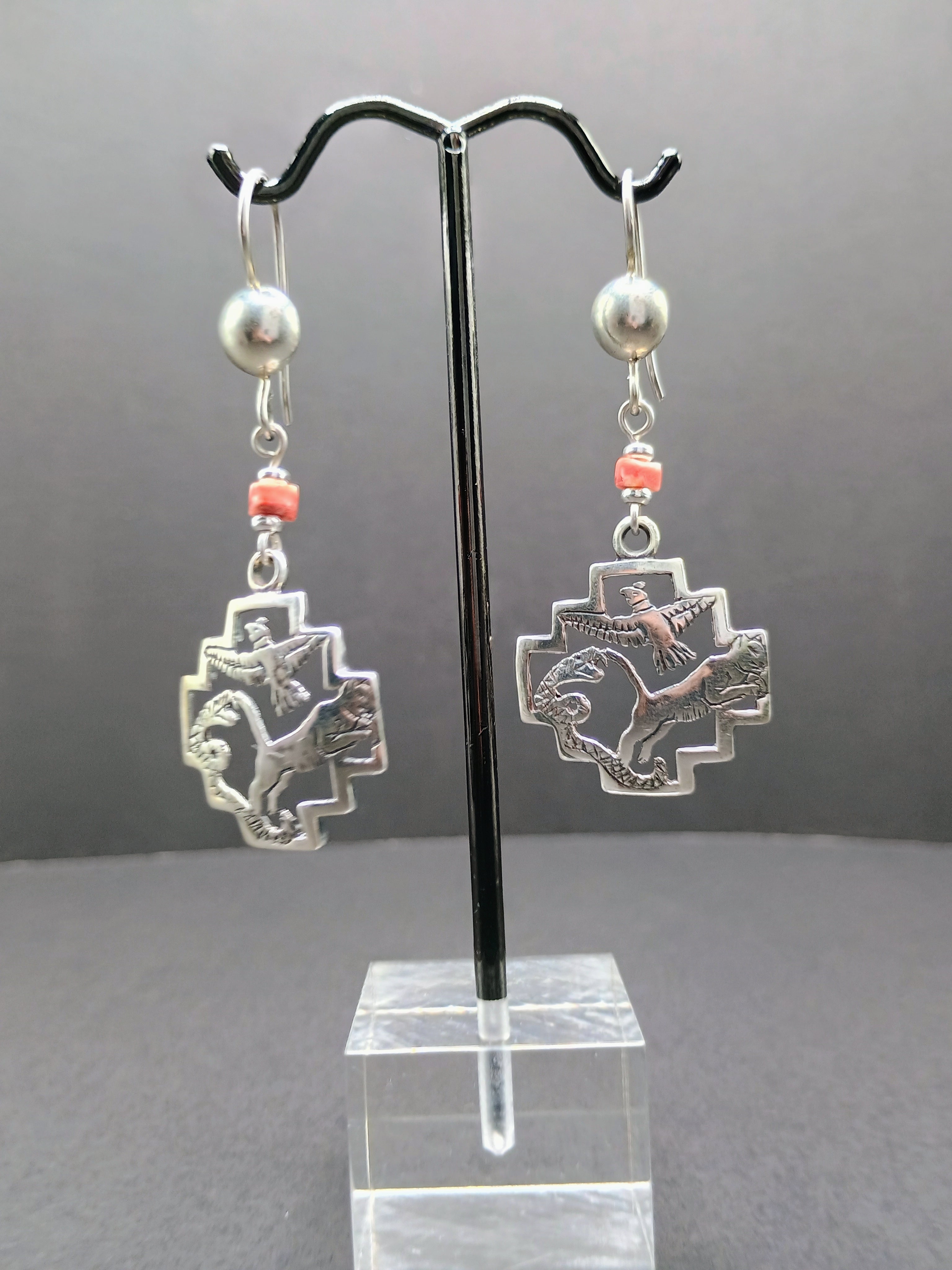 Handmade 950 Sterling Silver Earrings Andean Trilogy Chakana