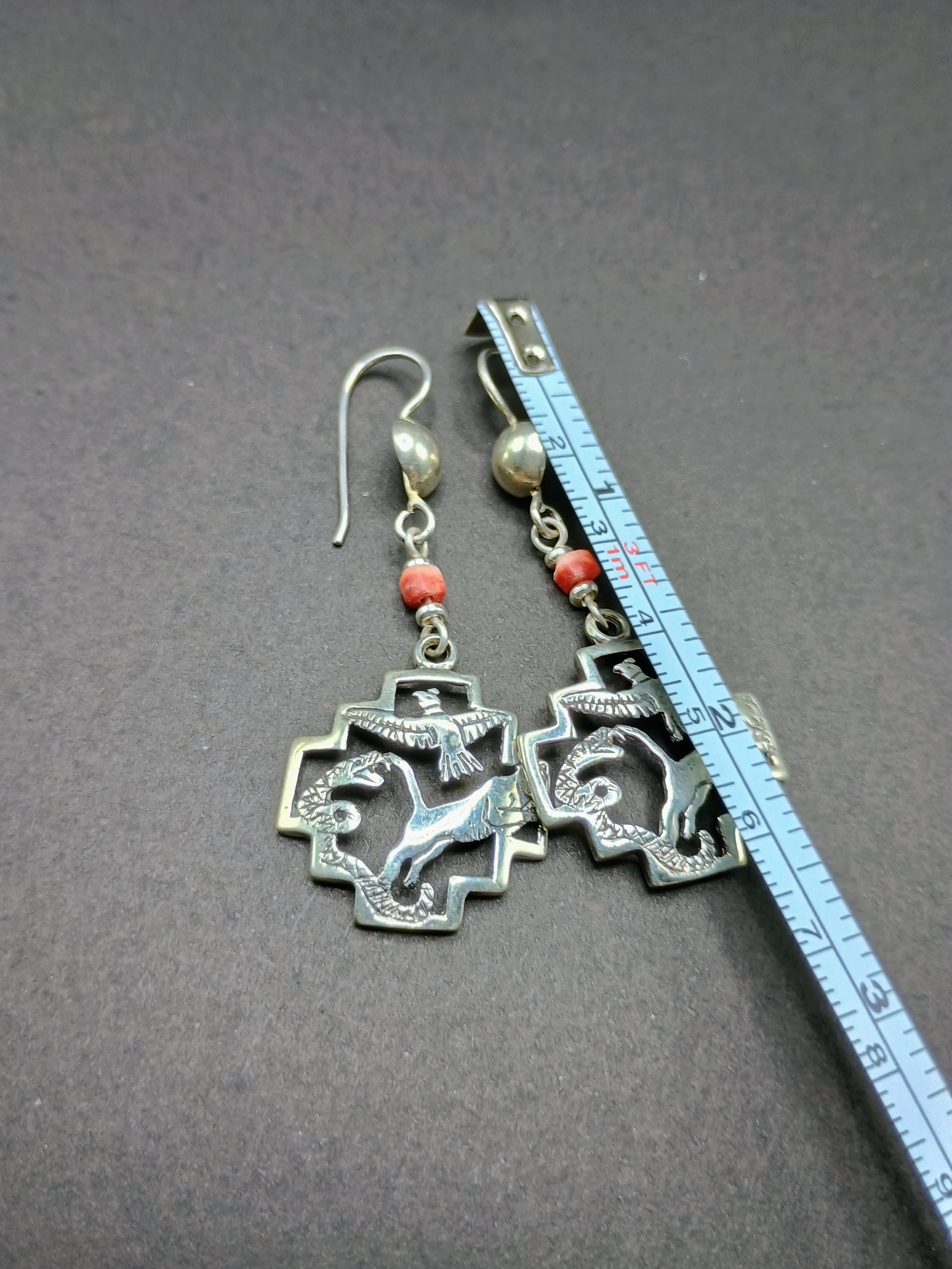 Handmade 950 Sterling Silver Earrings Andean Trilogy Chakana