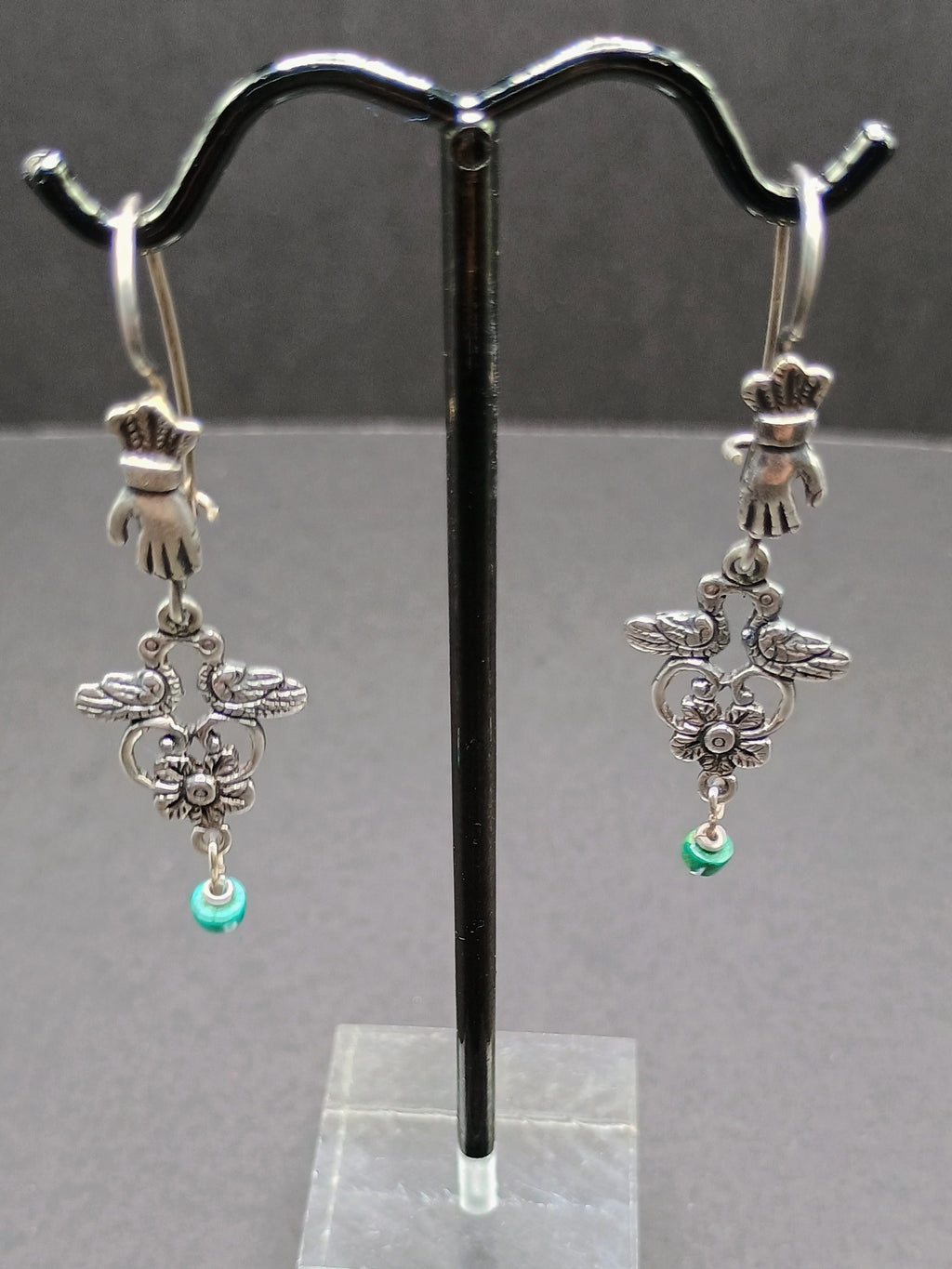 Sterling Silver 950 Earrings for Women, Unique Design, Two Birds, Powerful Hand