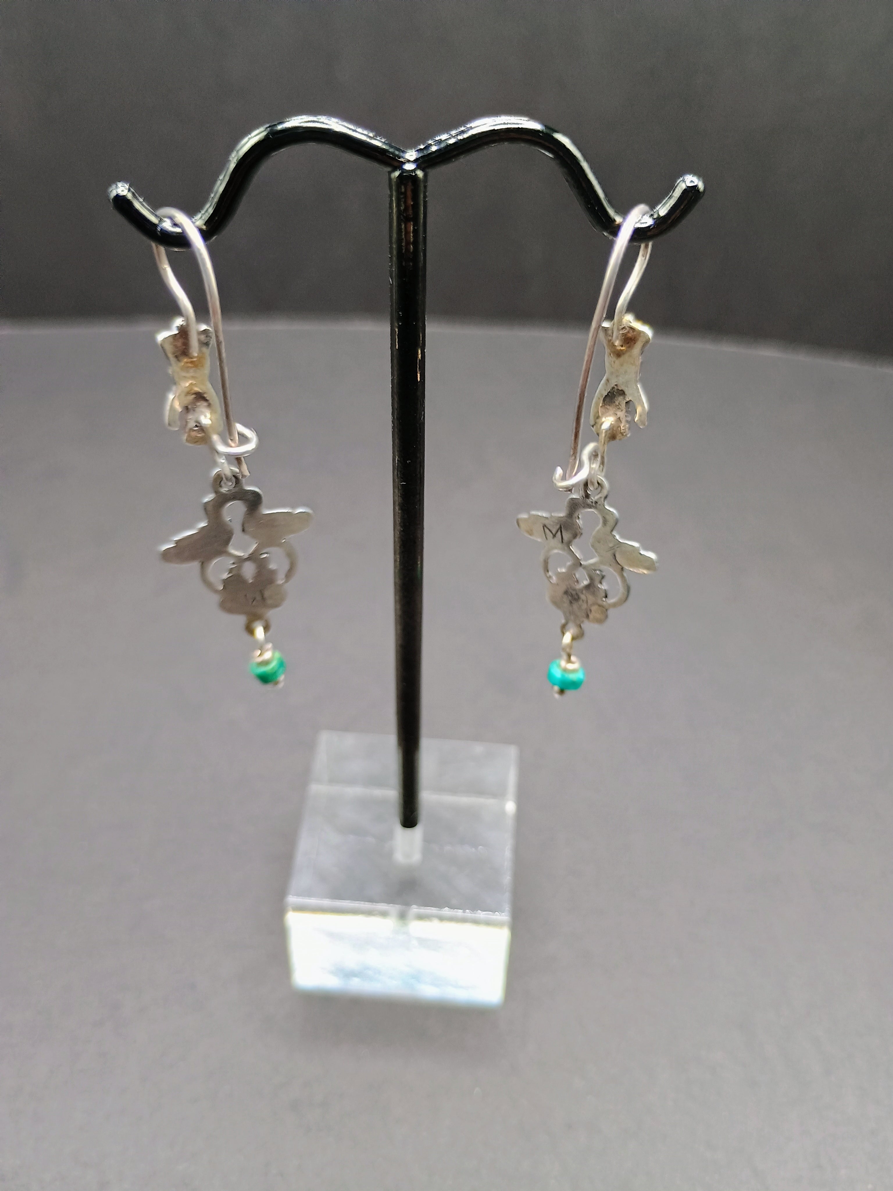 Sterling Silver 950 Earrings for Women, Unique Design, Two Birds, Powerful Hand