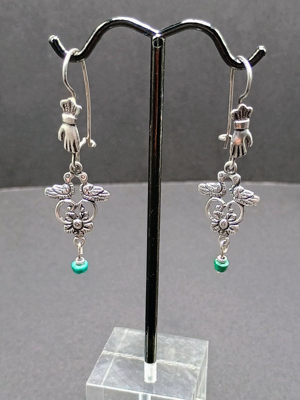 Sterling Silver 950 Earrings for Women, Unique Design, Two Birds, Powerful Hand