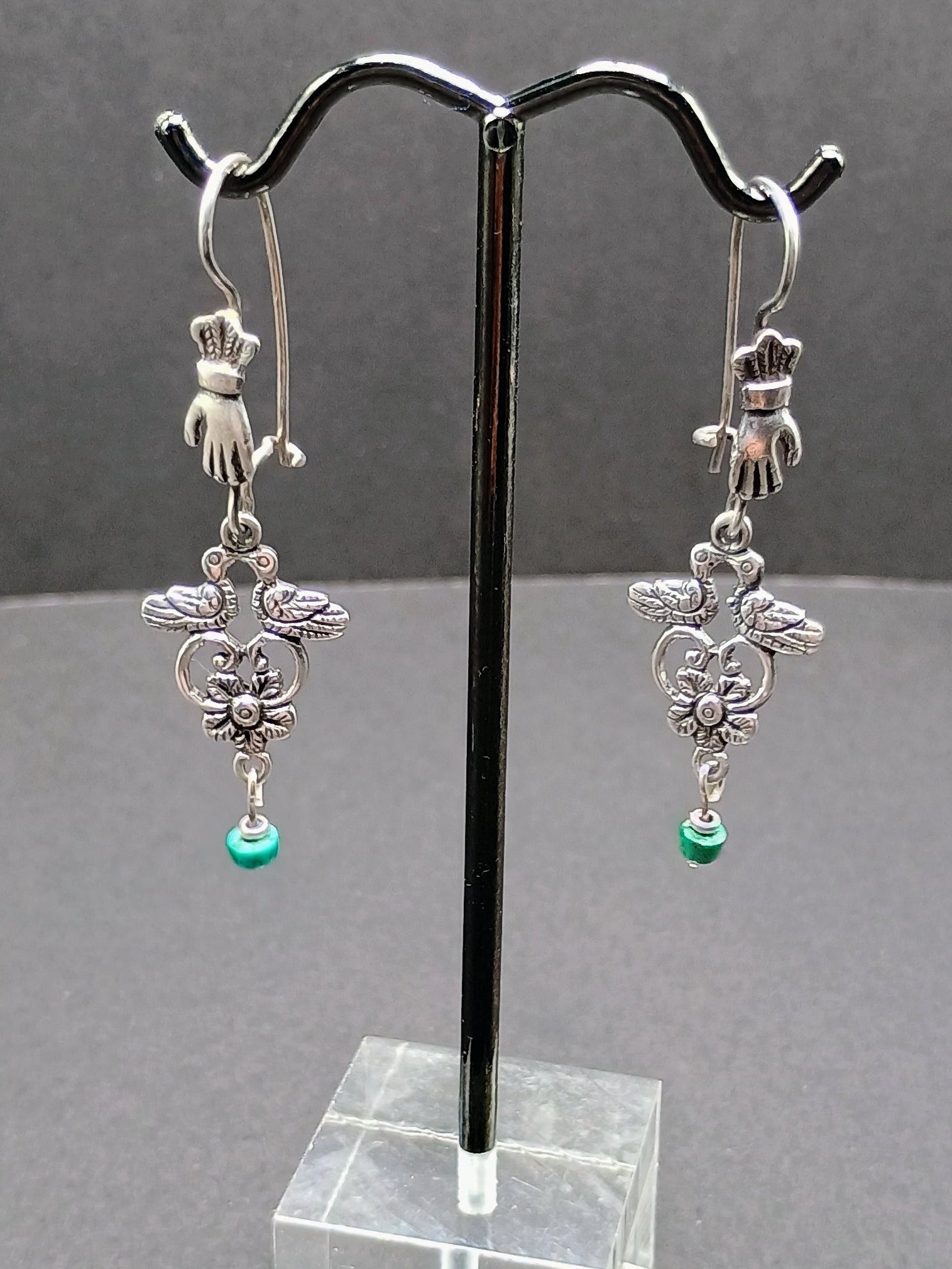 Sterling Silver 950 Earrings for Women, Unique Design, Two Birds, Powerful Hand