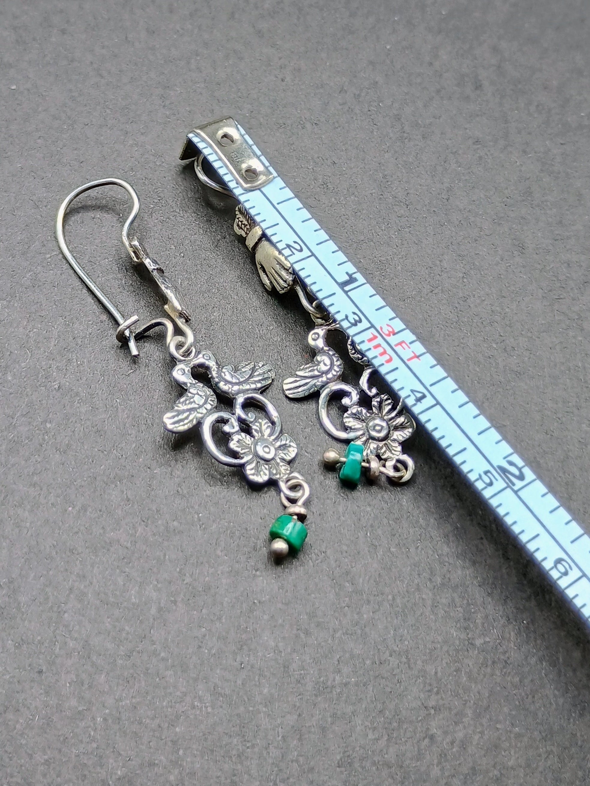 Sterling Silver 950 Earrings for Women, Unique Design, Two Birds, Powerful Hand
