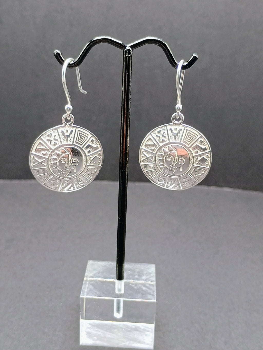 Women's Earrings Sterling Silver 950 Inca Calendar