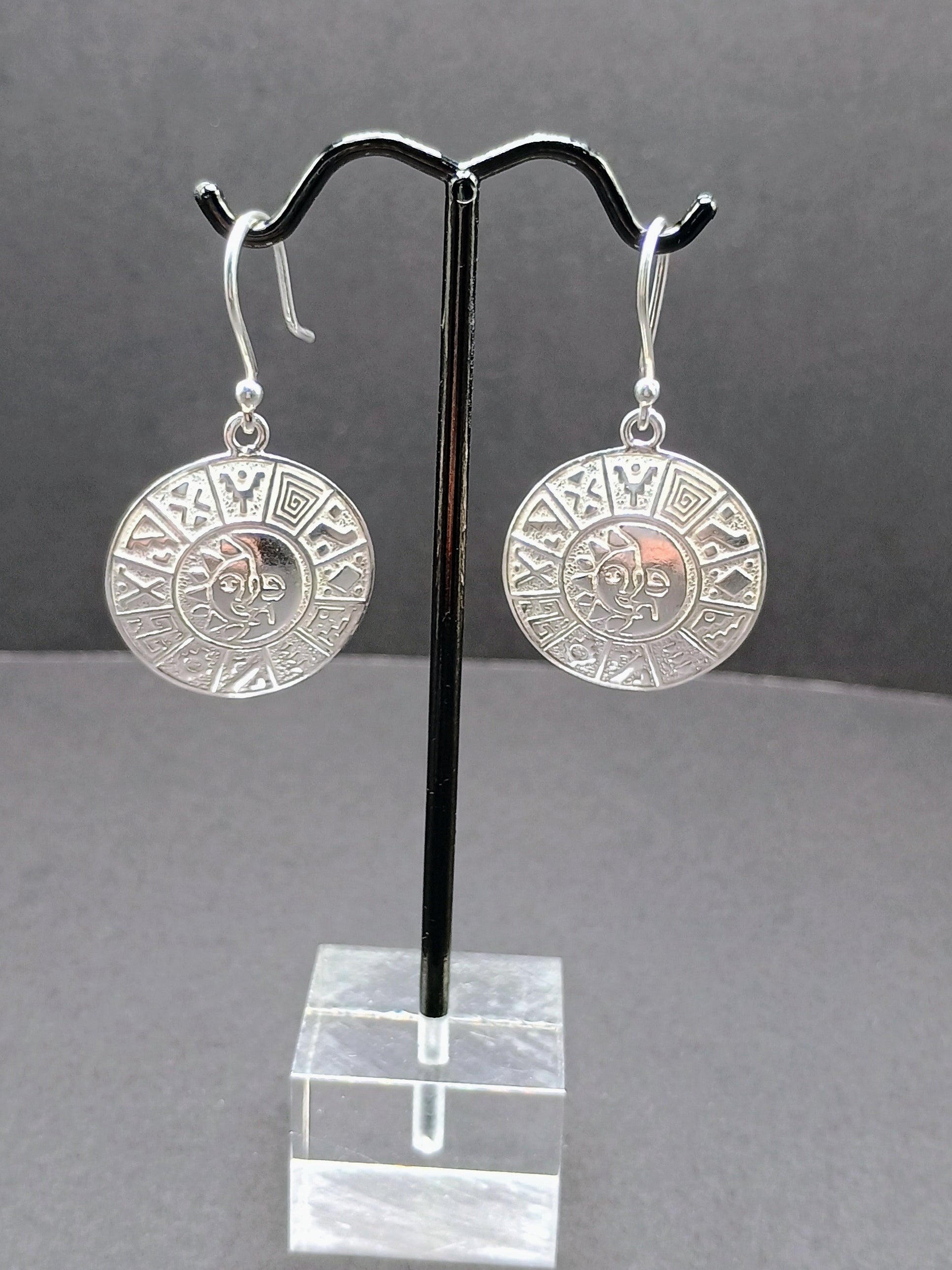 Women's Earrings Sterling Silver 950 Inca Calendar