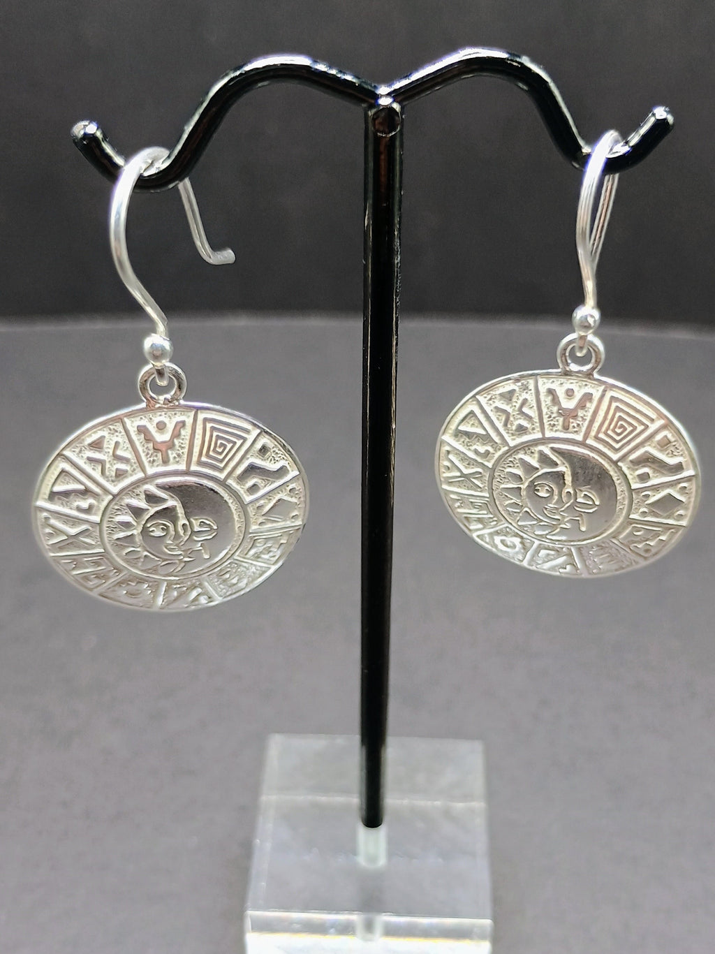 Women's Earrings Sterling Silver 950 Inca Calendar