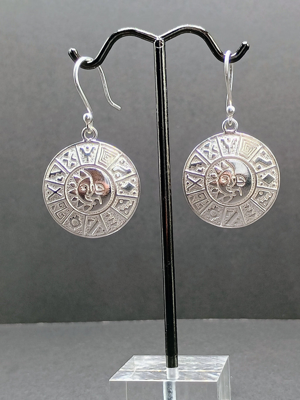 Women's Earrings Sterling Silver 950 Inca Calendar