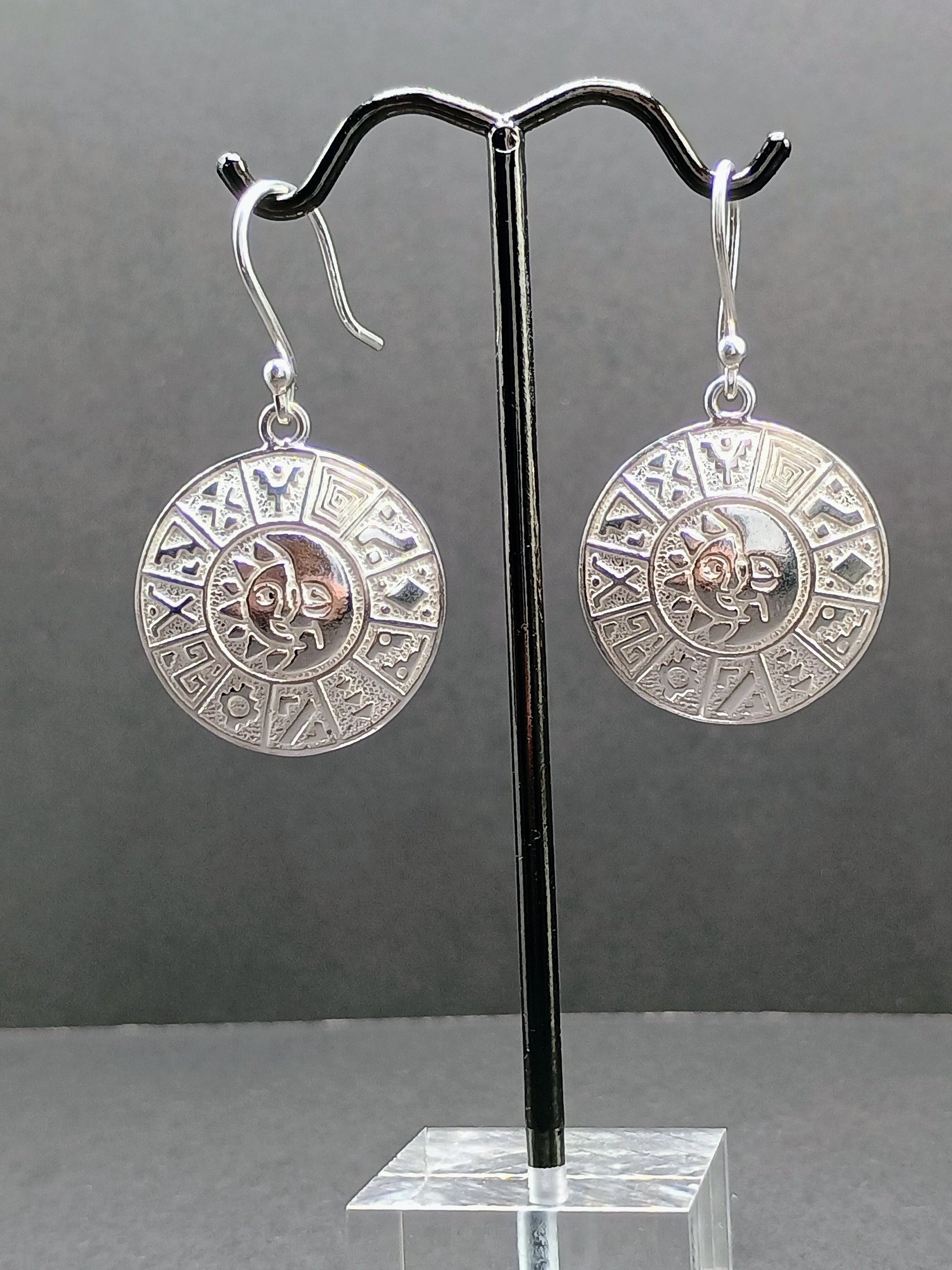 Women's Earrings Sterling Silver 950 Inca Calendar