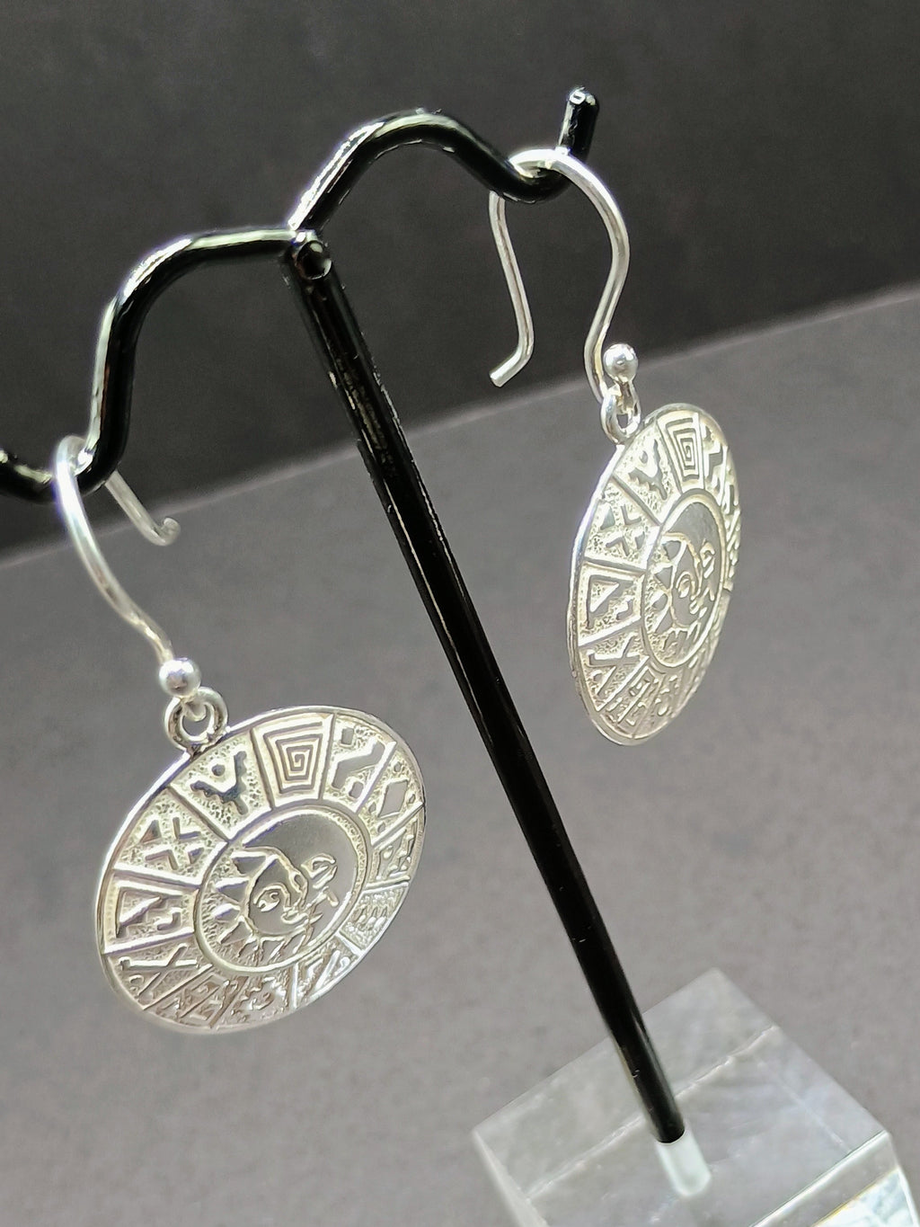 Women's Earrings Sterling Silver 950 Inca Calendar