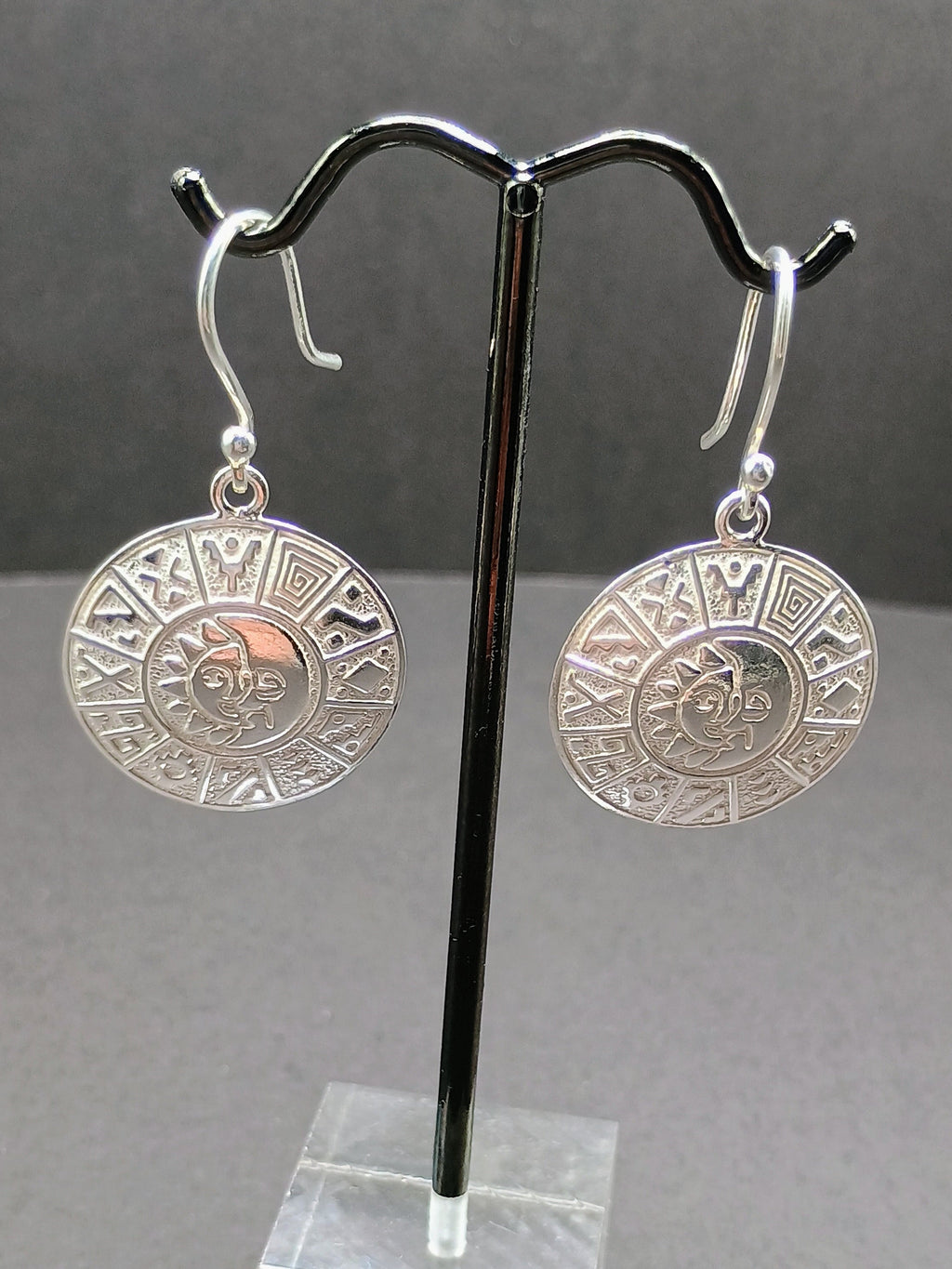 Women's Earrings Sterling Silver 950 Inca Calendar