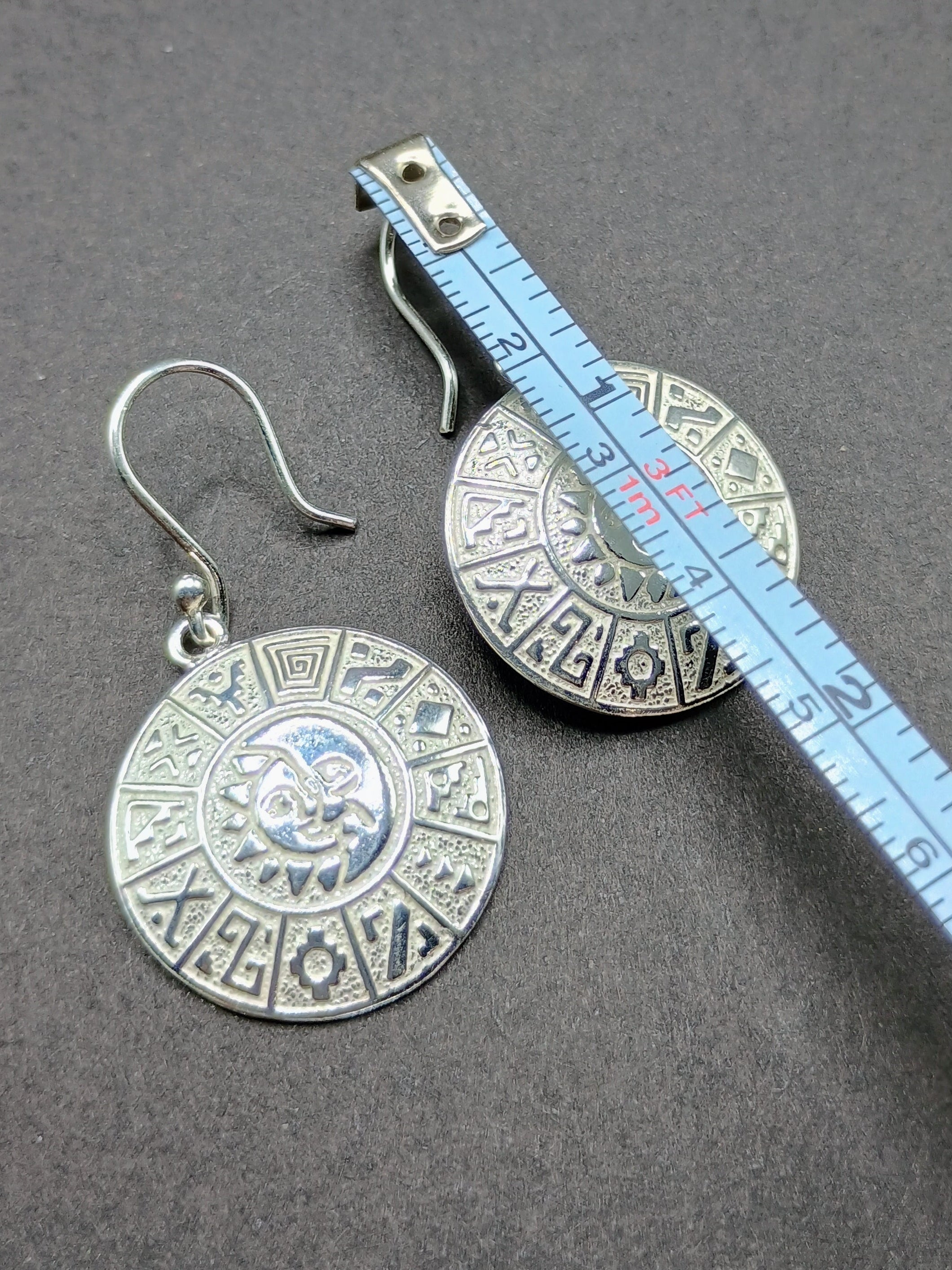 Women's Earrings Sterling Silver 950 Inca Calendar