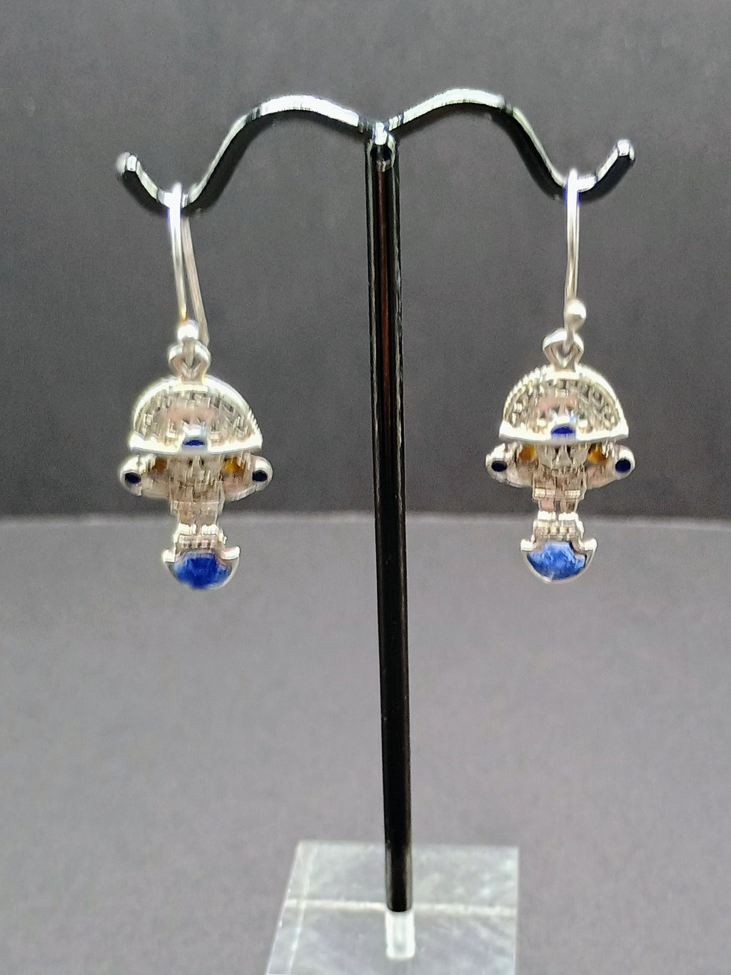 Sterling Silver 950 Earrings, Tumi Design with Inlaid Stones