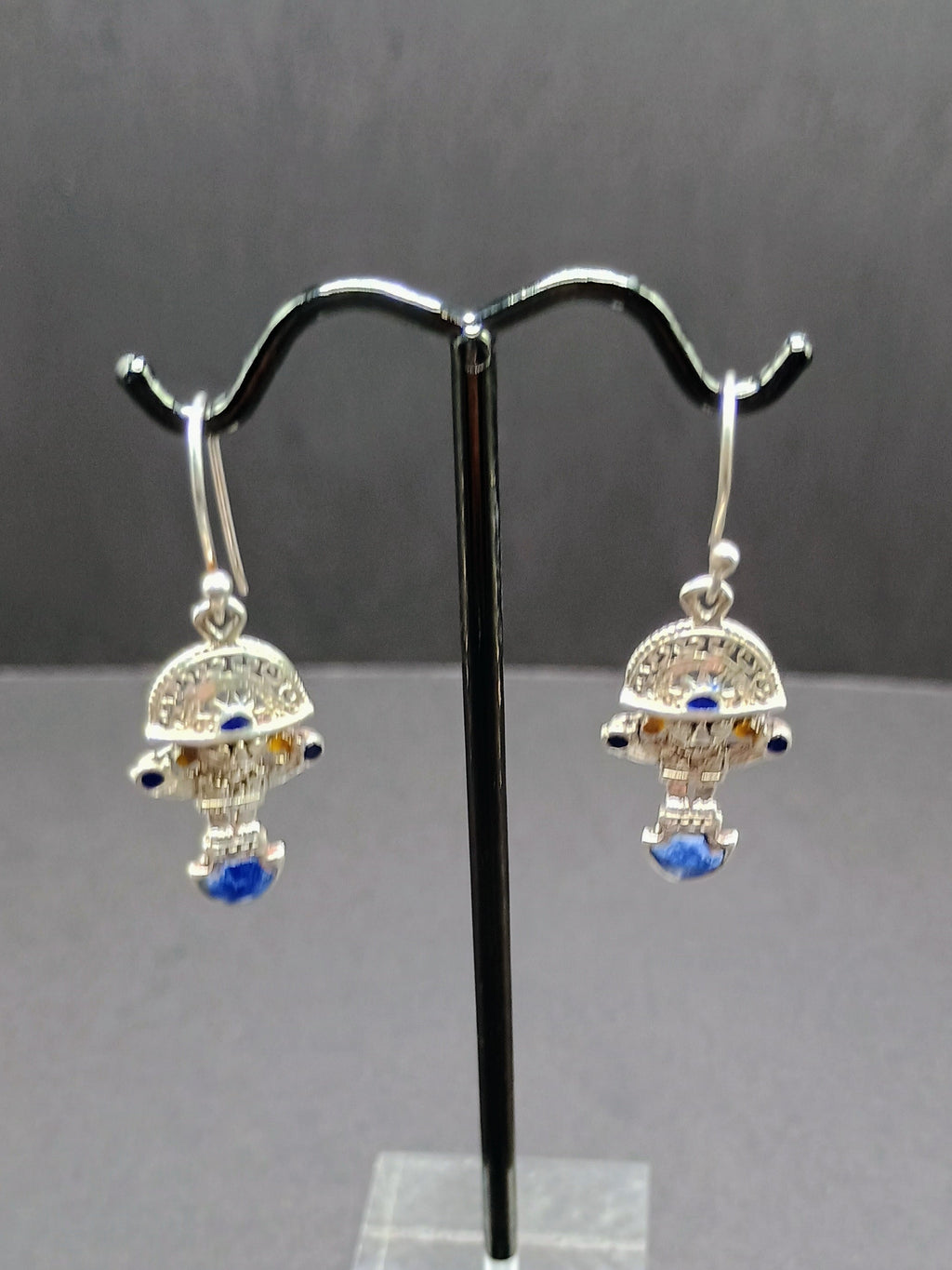 Sterling Silver 950 Earrings, Tumi Design with Inlaid Stones