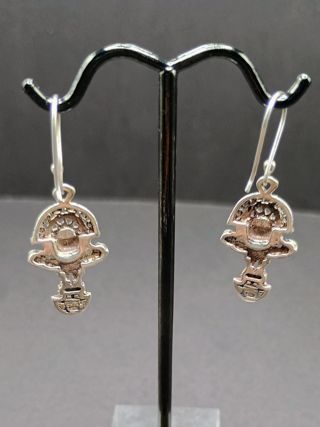 Sterling Silver 950 Earrings, Tumi Design with Inlaid Stones