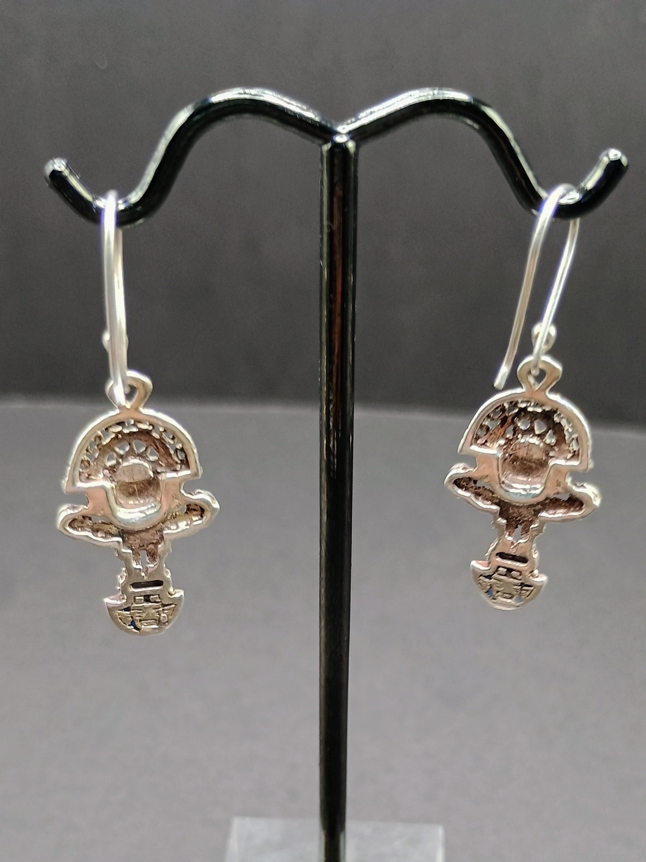 Sterling Silver 950 Earrings, Tumi Design with Inlaid Stones