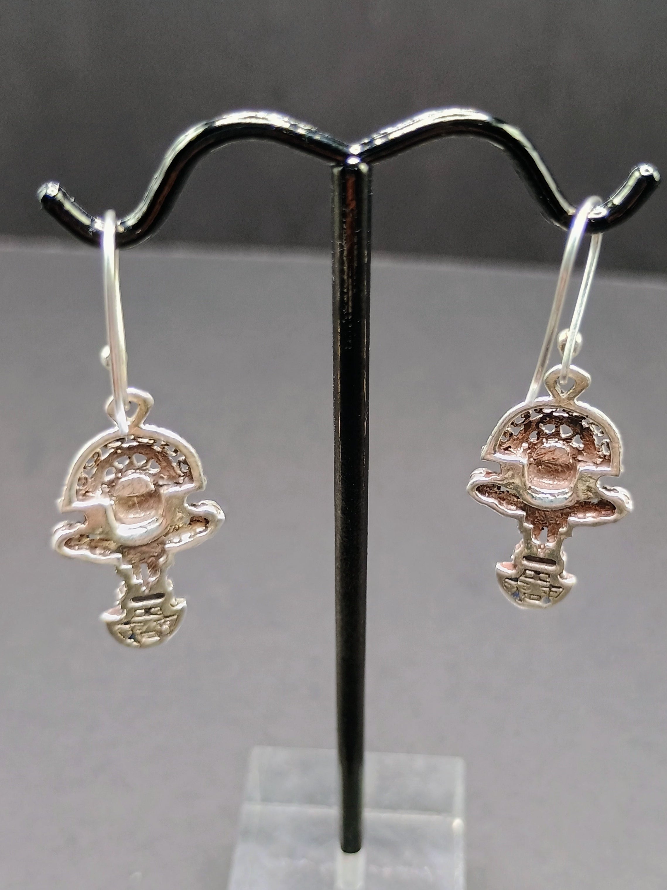 Sterling Silver 950 Earrings, Tumi Design with Inlaid Stones