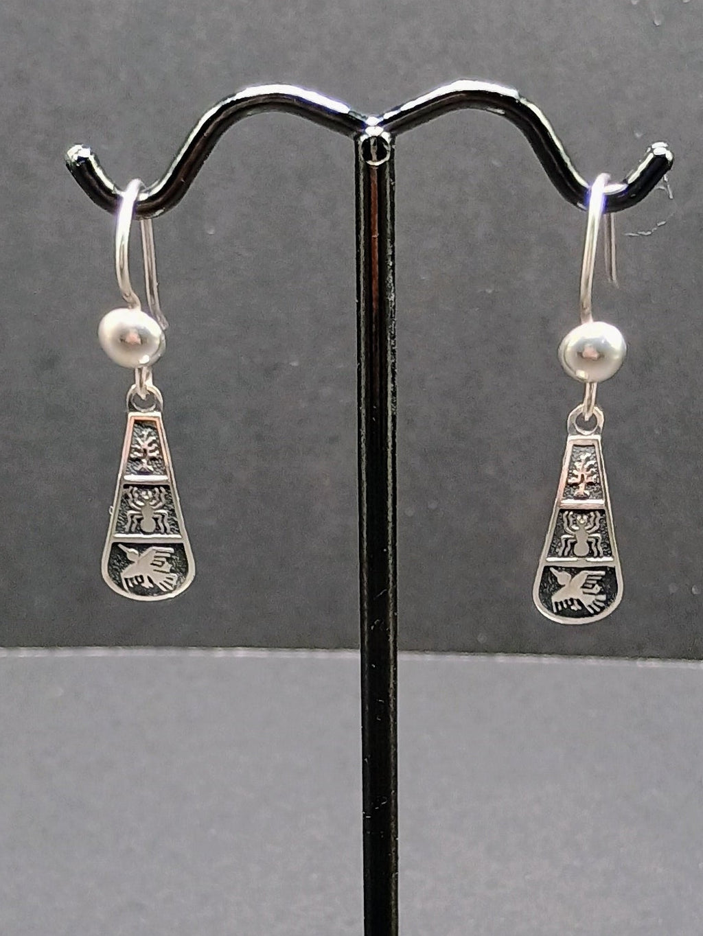 Sterling Silver 950 Earrings for Women, Nazca Lines, Hummingbird, Spider, Andean Inca Design