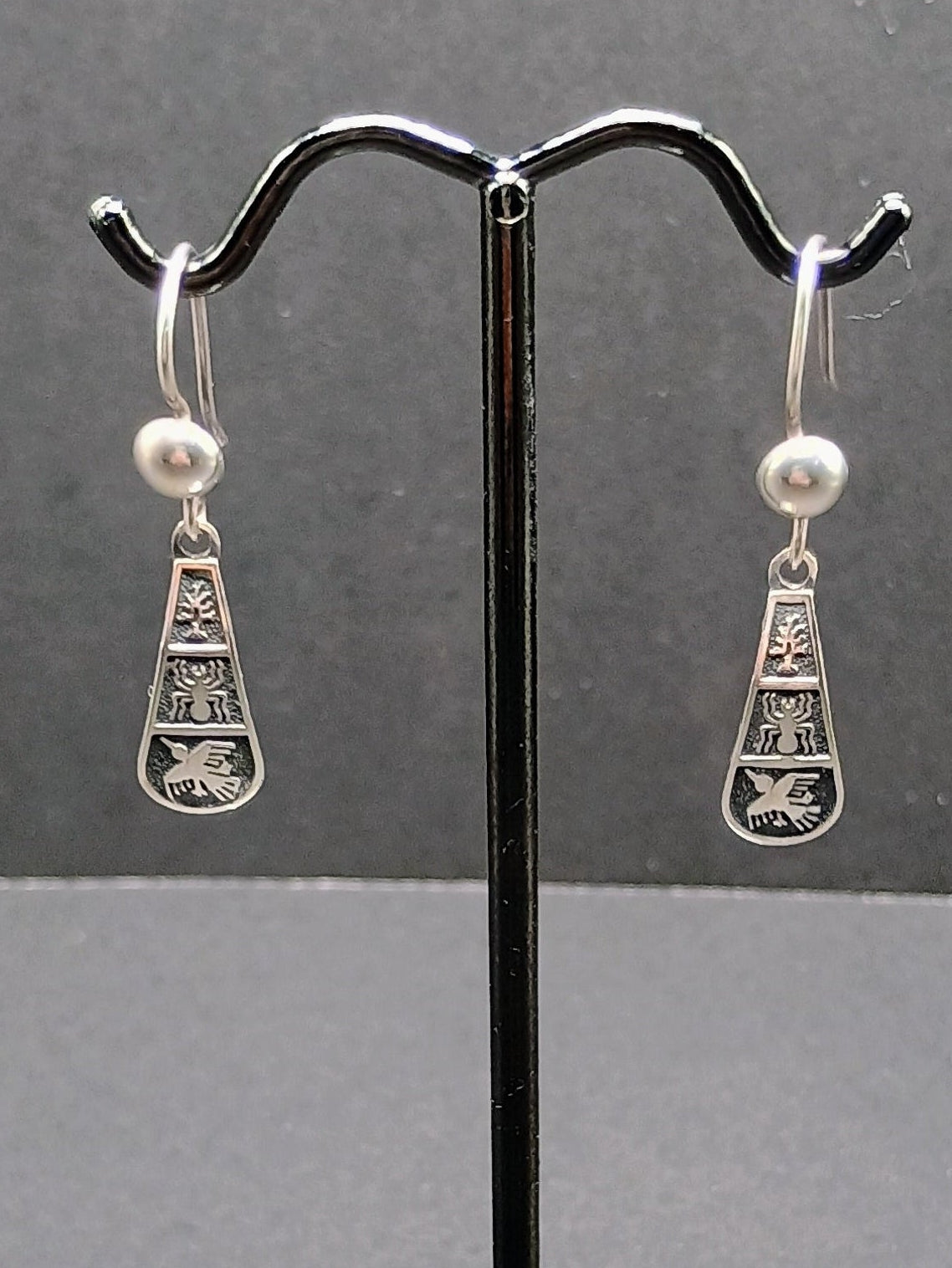 Sterling Silver 950 Earrings for Women, Nazca Lines, Hummingbird, Spider, Andean Inca Design