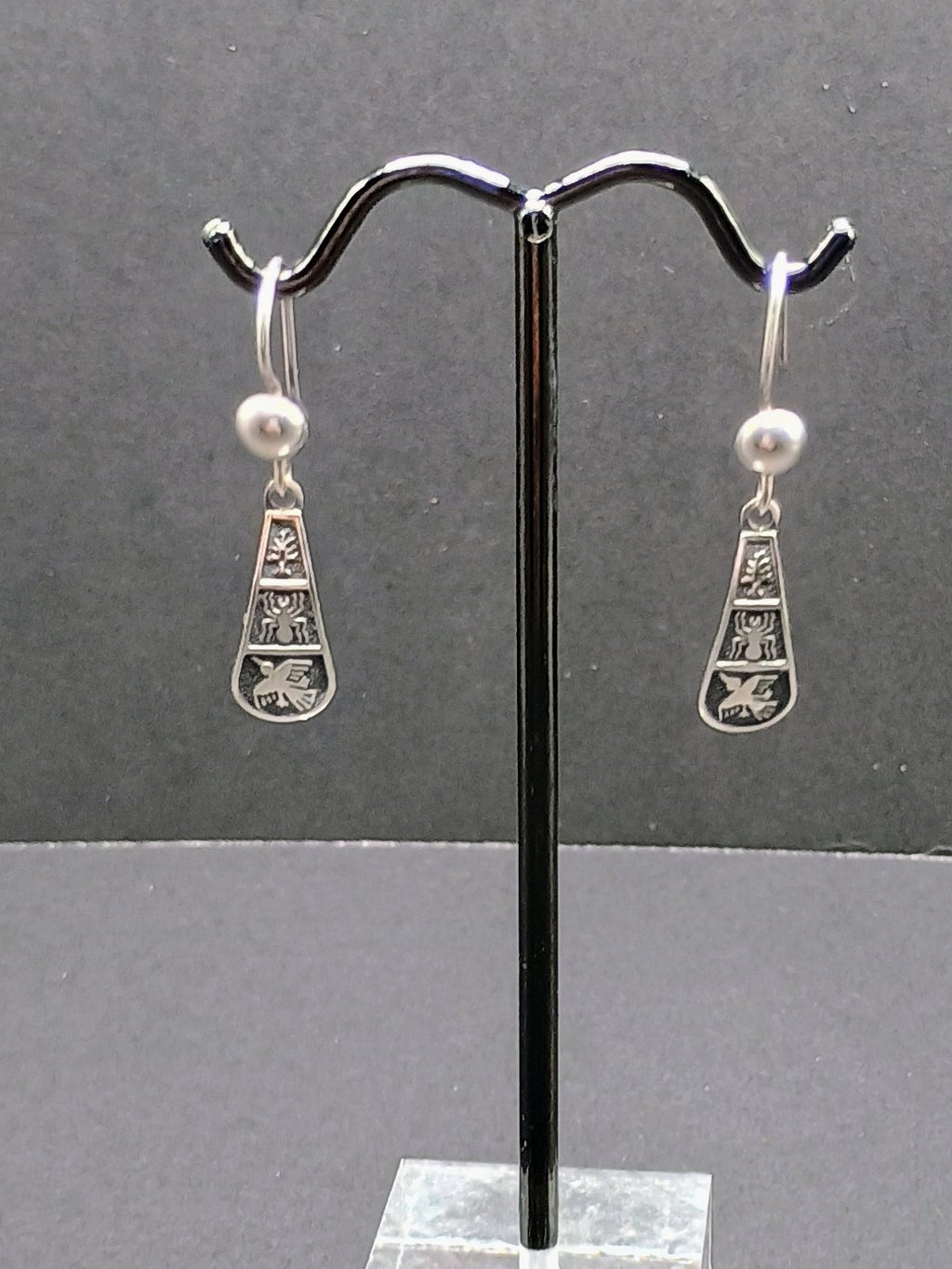 Sterling Silver 950 Earrings for Women, Nazca Lines, Hummingbird, Spider, Andean Inca Design