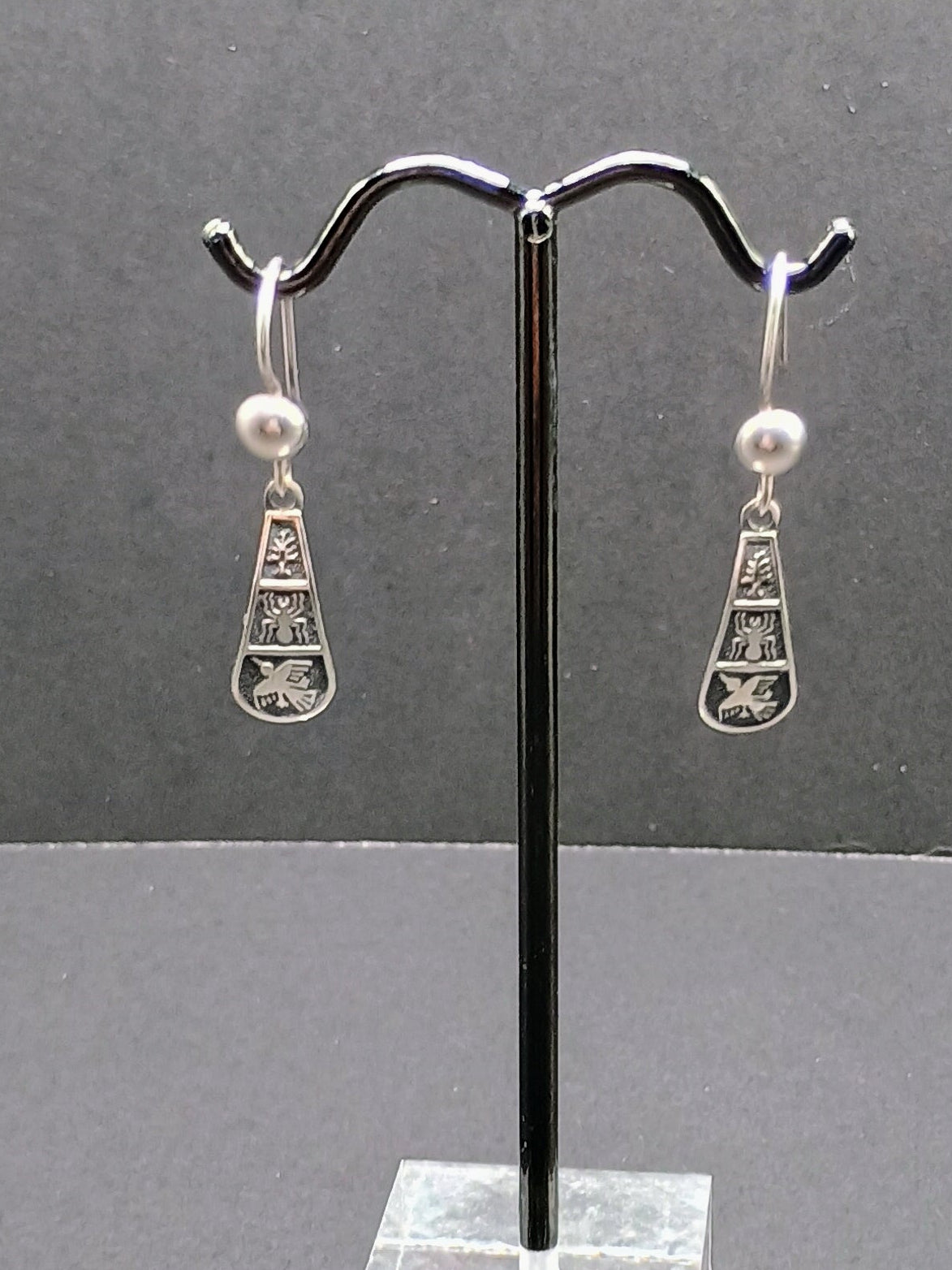 Sterling Silver 950 Earrings for Women, Nazca Lines, Hummingbird, Spider, Andean Inca Design