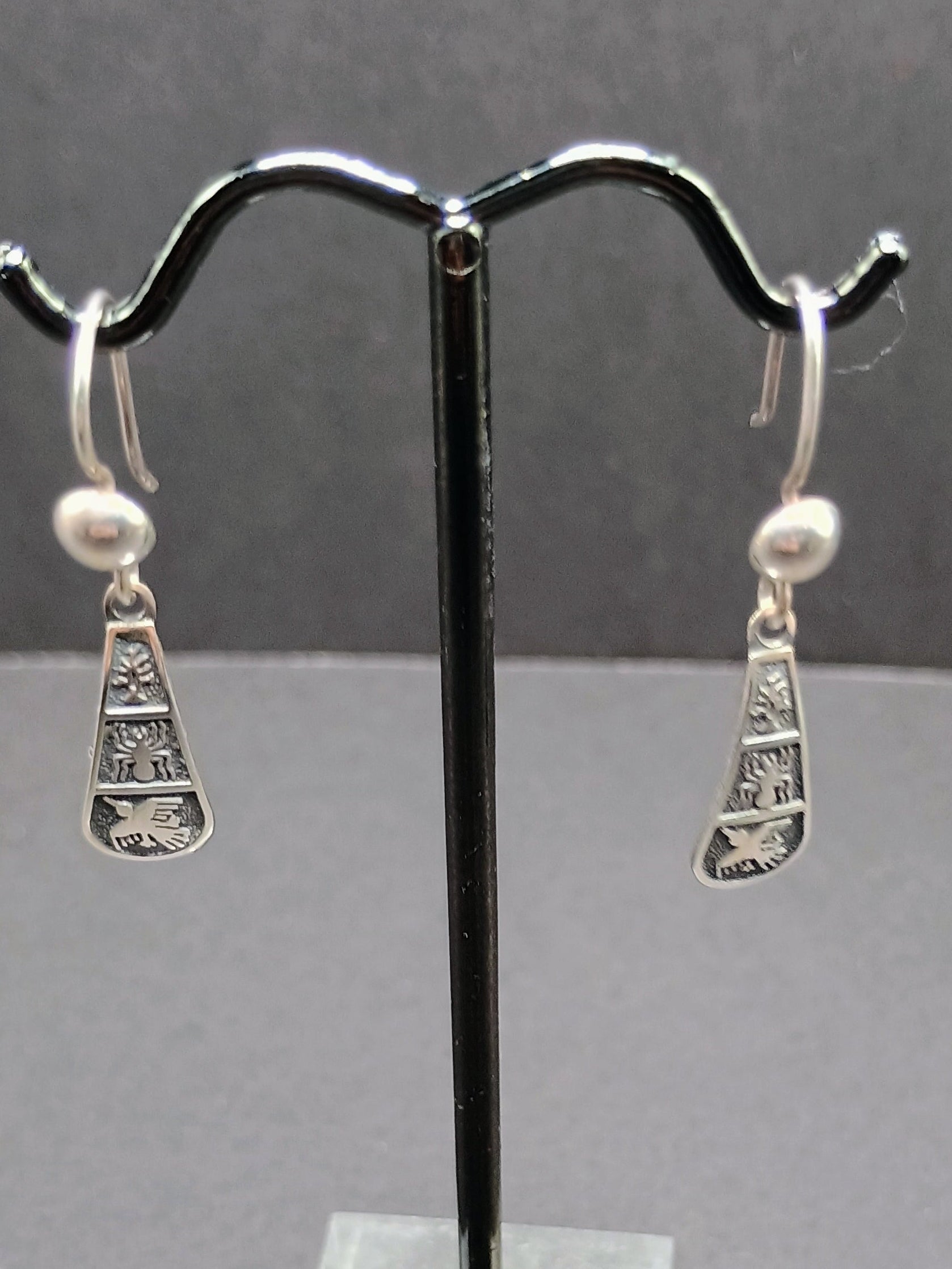 Sterling Silver 950 Earrings for Women, Nazca Lines, Hummingbird, Spider, Andean Inca Design