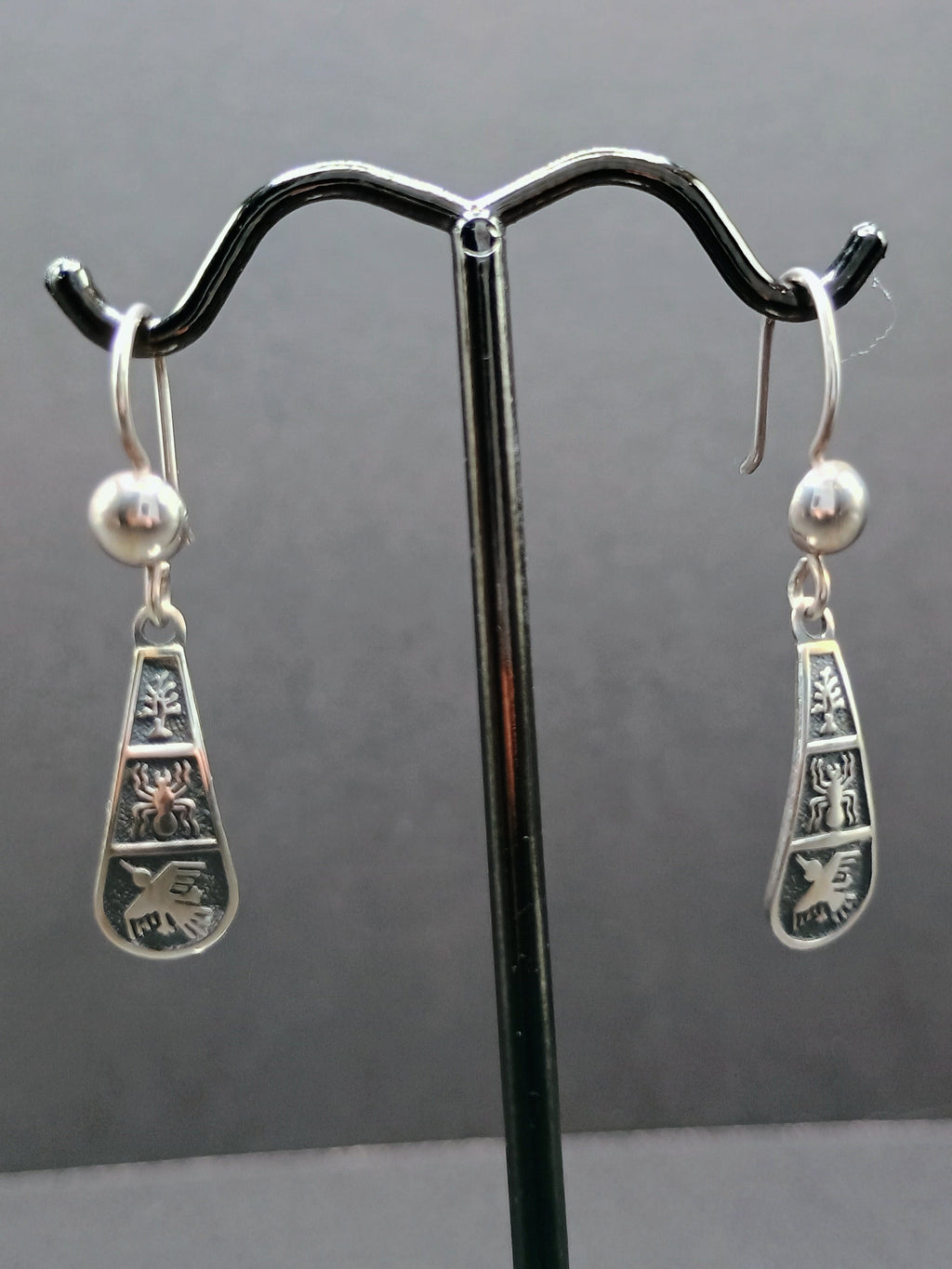 Sterling Silver 950 Earrings for Women, Nazca Lines, Hummingbird, Spider, Andean Inca Design
