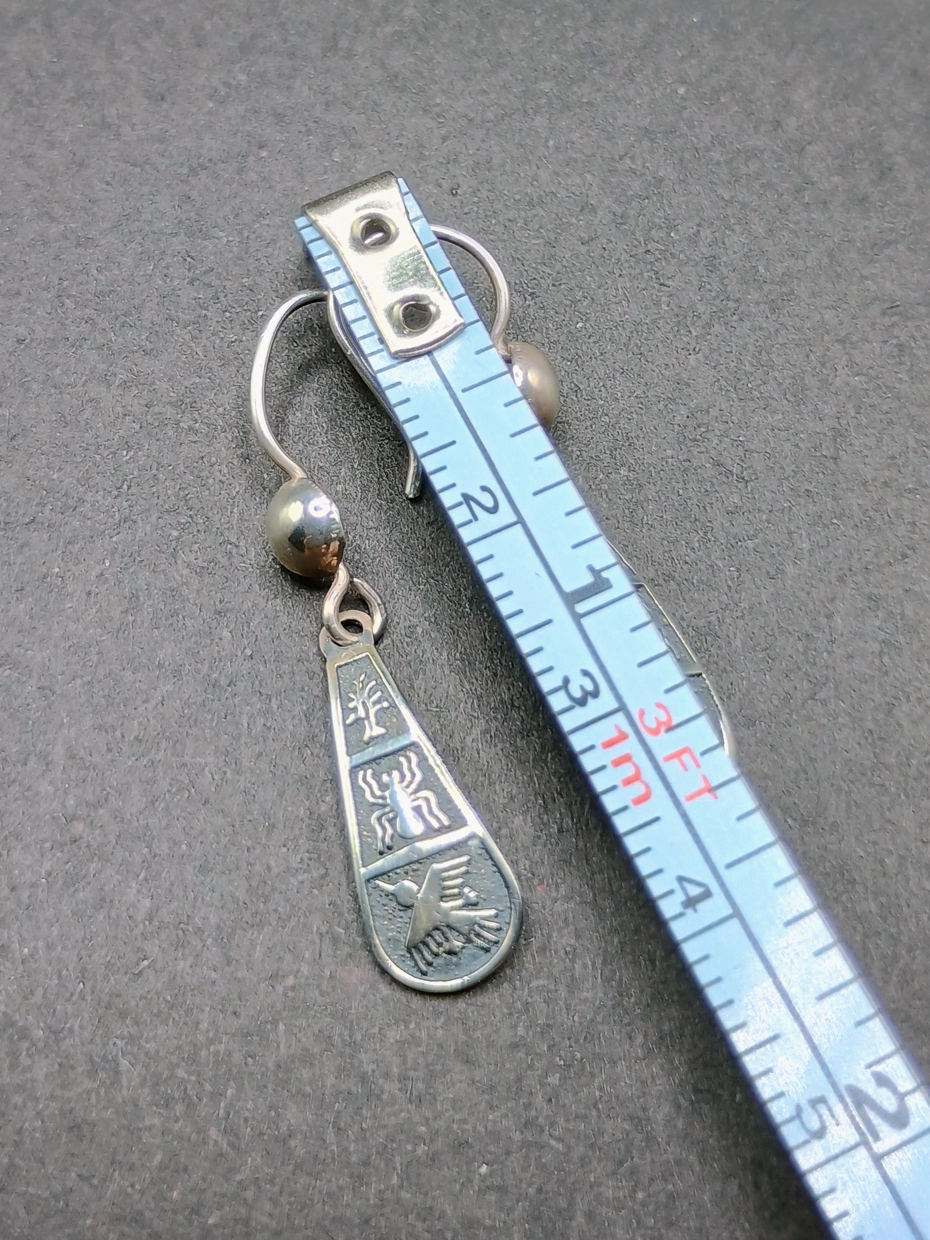 Sterling Silver 950 Earrings for Women, Nazca Lines, Hummingbird, Spider, Andean Inca Design