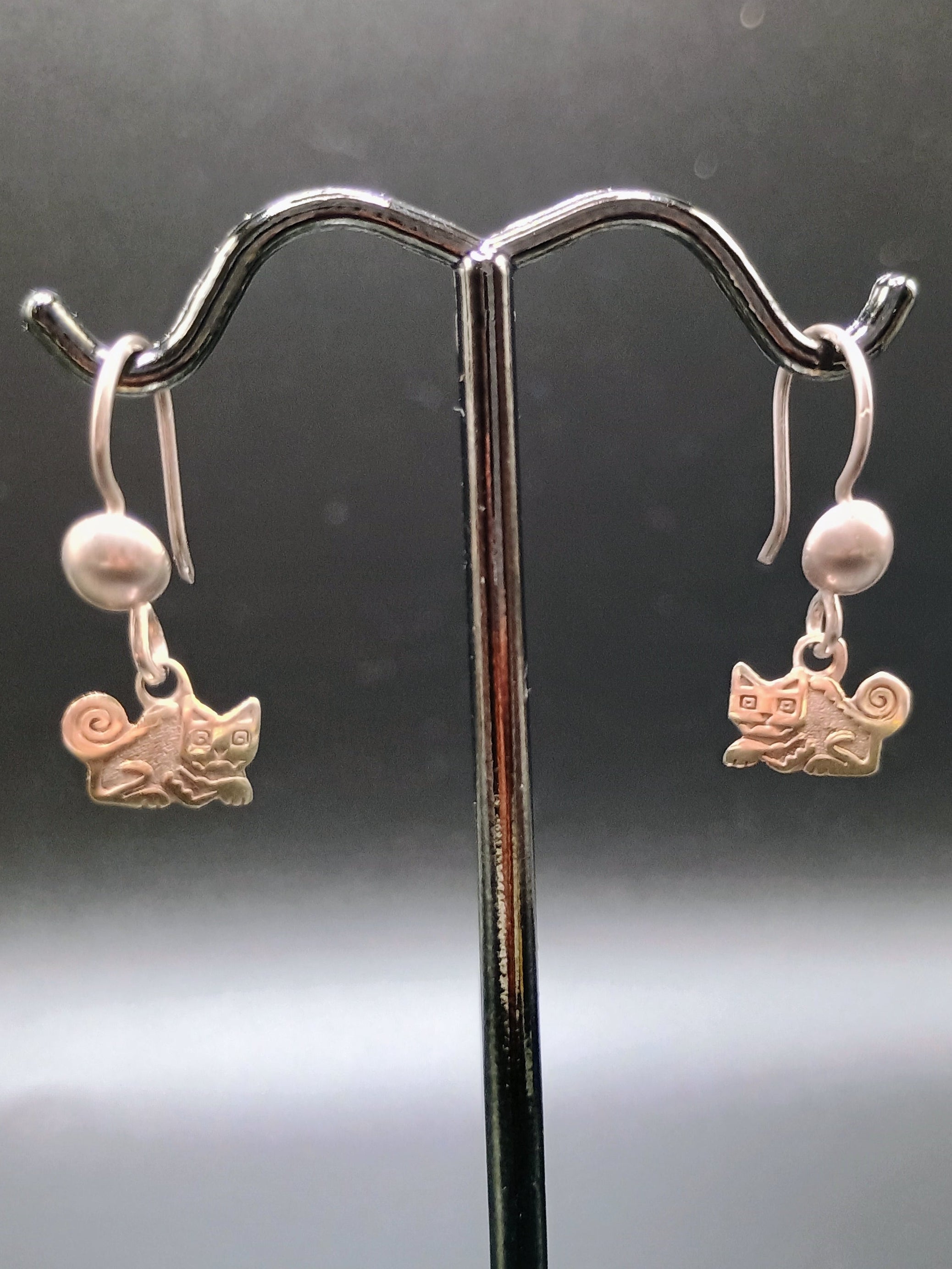 Women's Earrings in 950 Sterling Silver with Cat Design