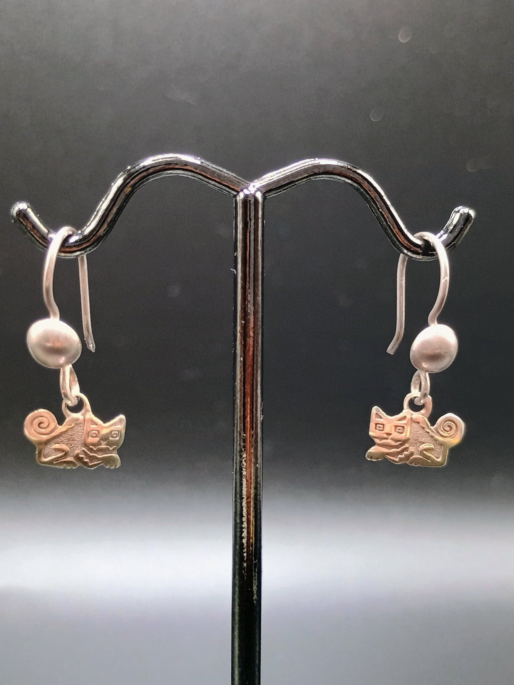 Women's Earrings in 950 Sterling Silver with Cat Design