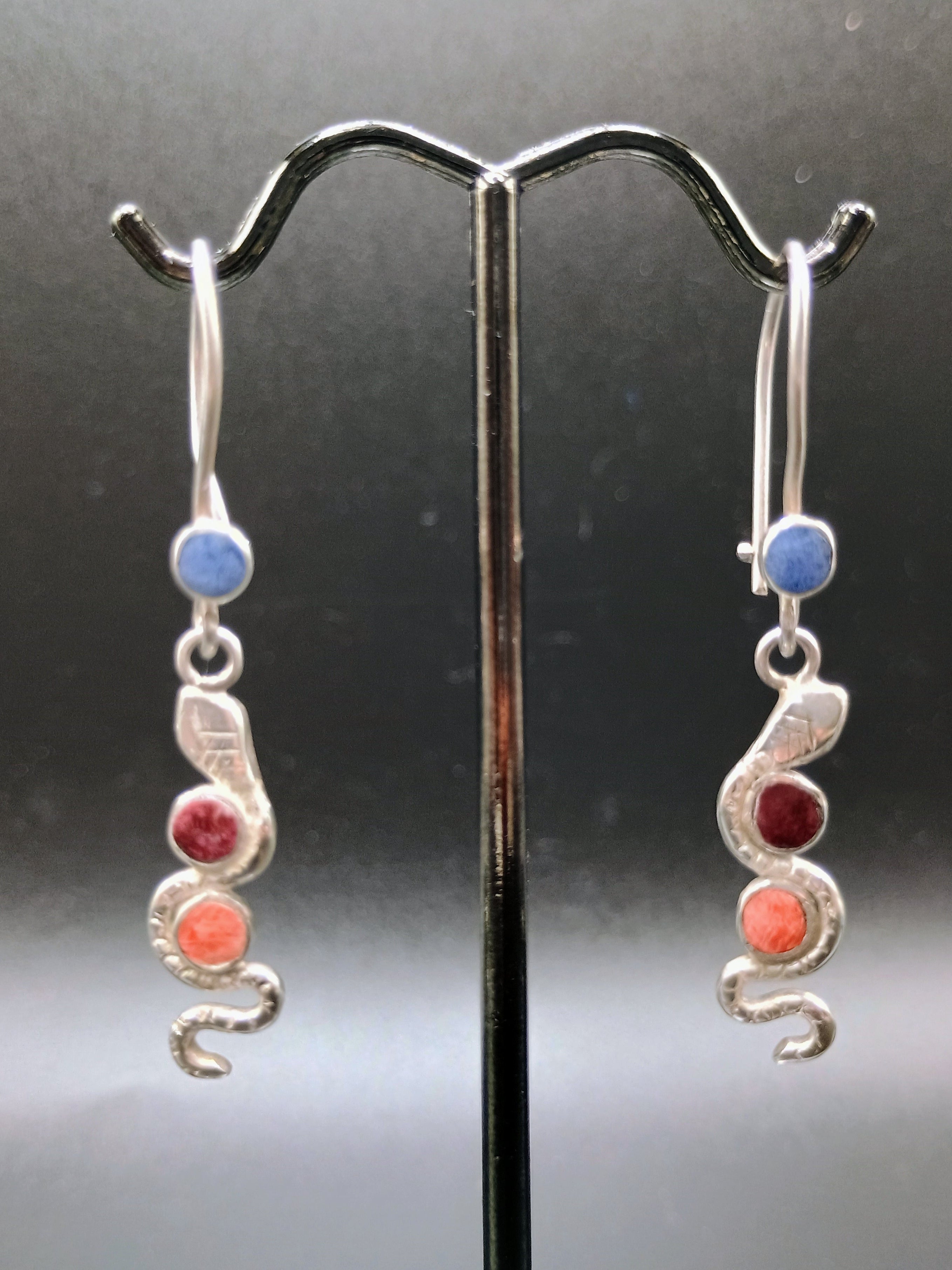 Inca Snake Earrings, Peruvian Sterling Silver 950, Handmade