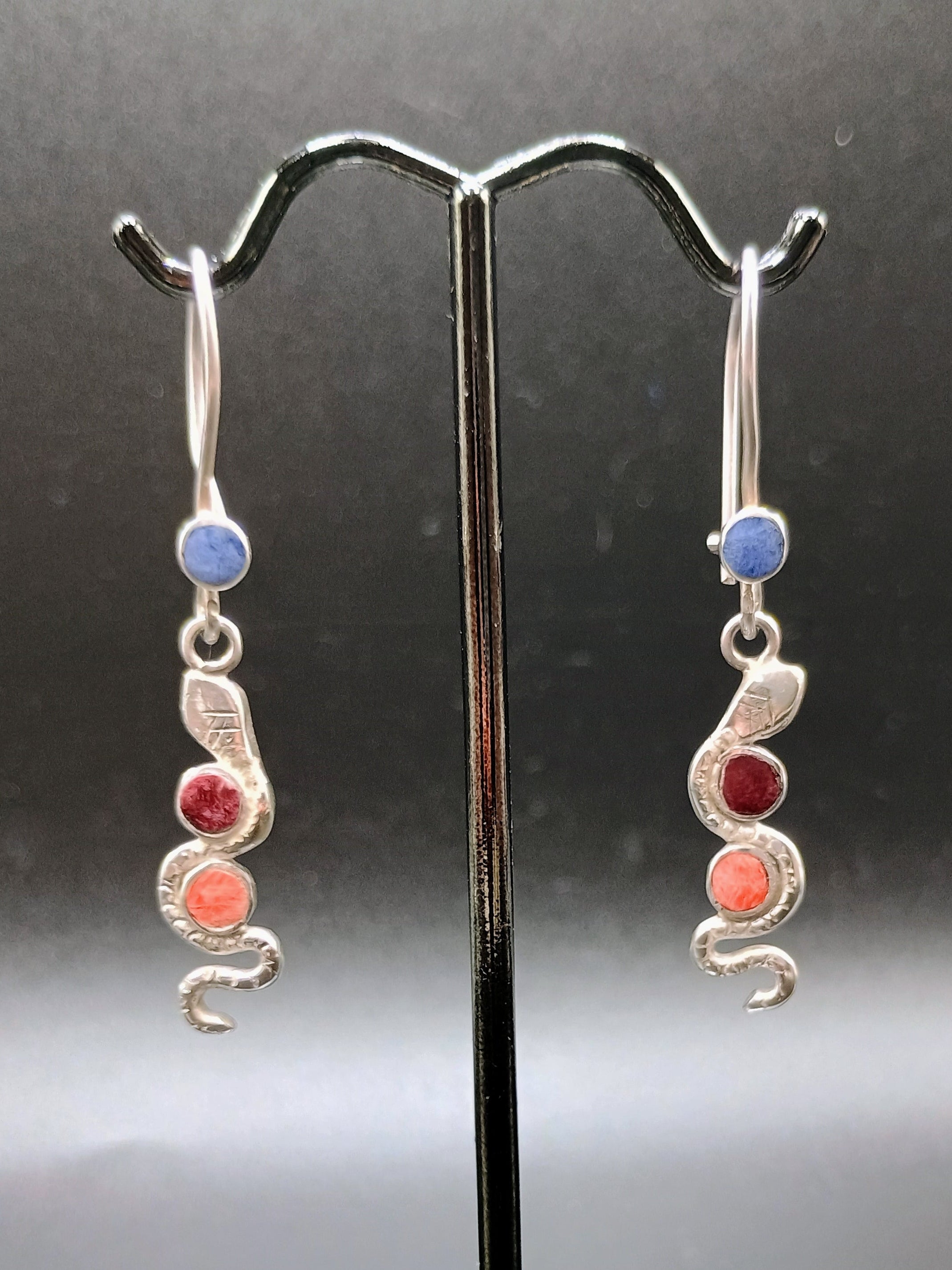 Inca Snake Earrings, Peruvian Sterling Silver 950, Handmade