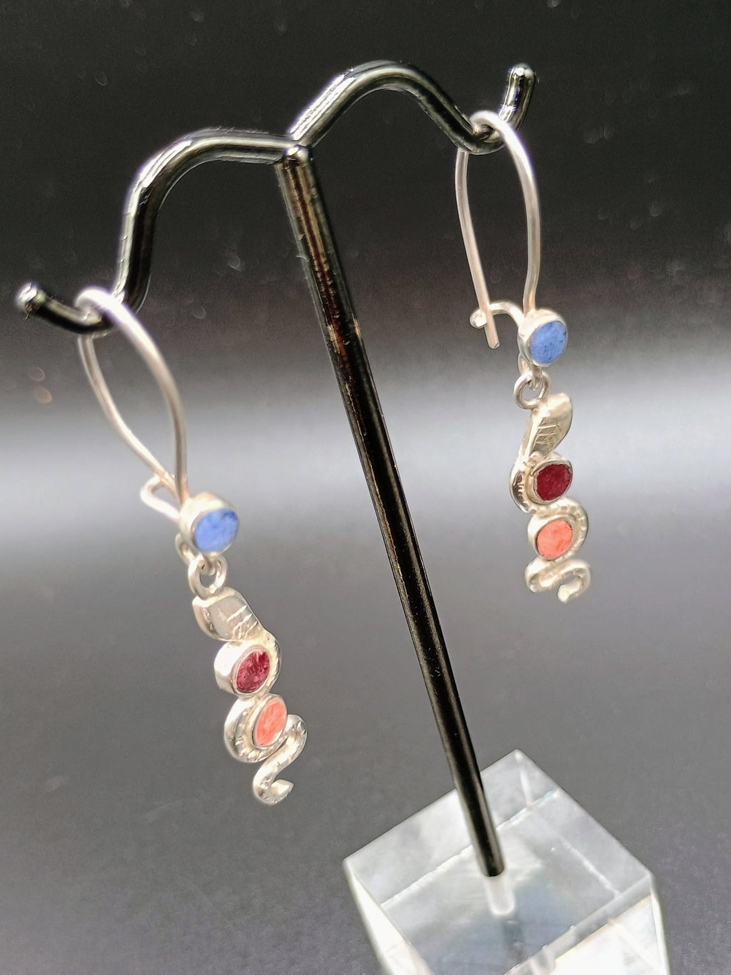 Inca Snake Earrings, Peruvian Sterling Silver 950, Handmade