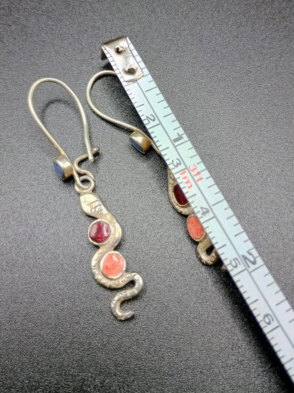 Inca Snake Earrings, Peruvian Sterling Silver 950, Handmade