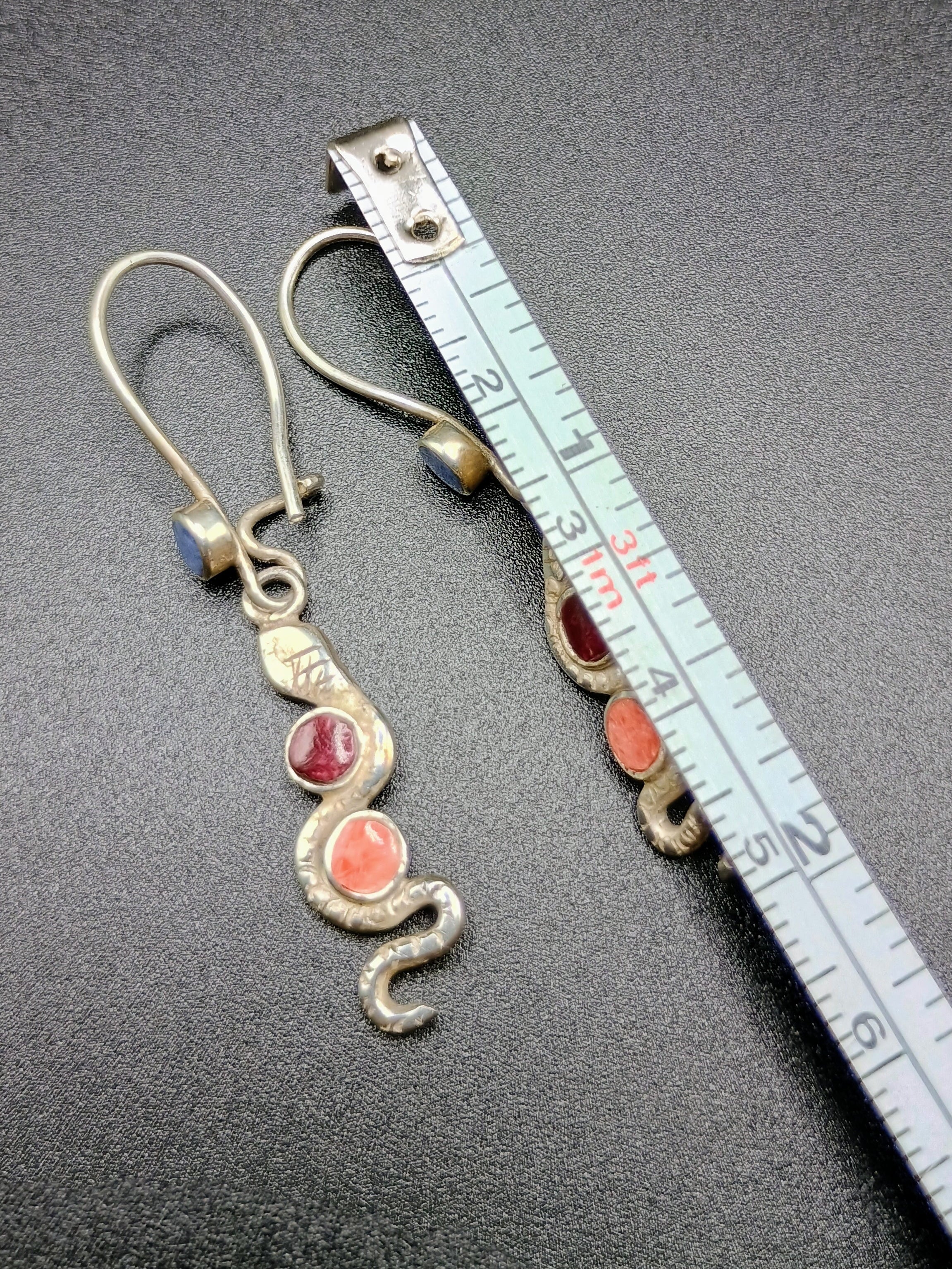 Inca Snake Earrings, Peruvian Sterling Silver 950, Handmade