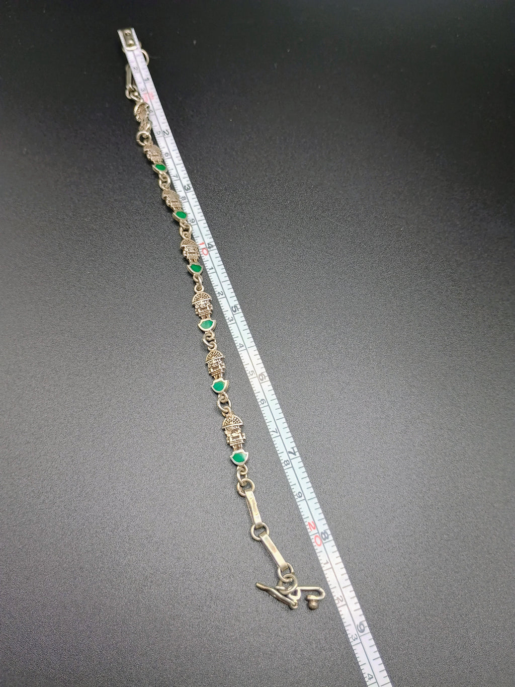 Unisex Handmade Bracelet in 950 Sterling Silver with Tumi Design and Inlaid Stone